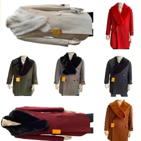 Mens Overcoat With Fur Collar - Double Breasted Cashmere And Wool Topcoat in 14 Colors