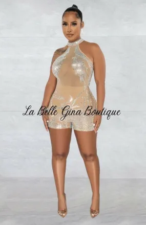 Mila Gauze Perspective Ironing Sleeveless Shorts Jumpsuit-Apricot-FINAL SALE