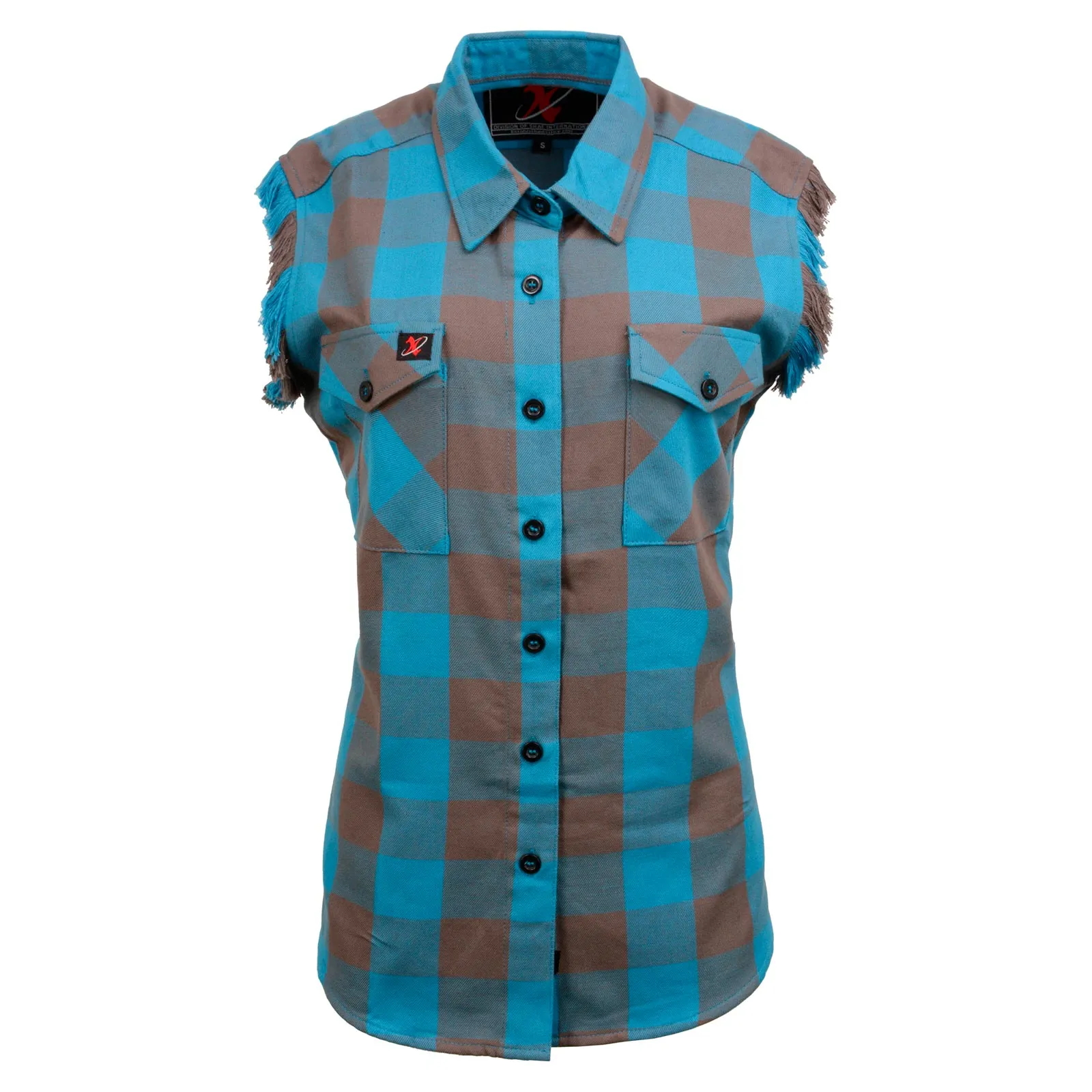 Milwaukee Leather MNG21623 Women's Flannel Brown/Aqua Button Down