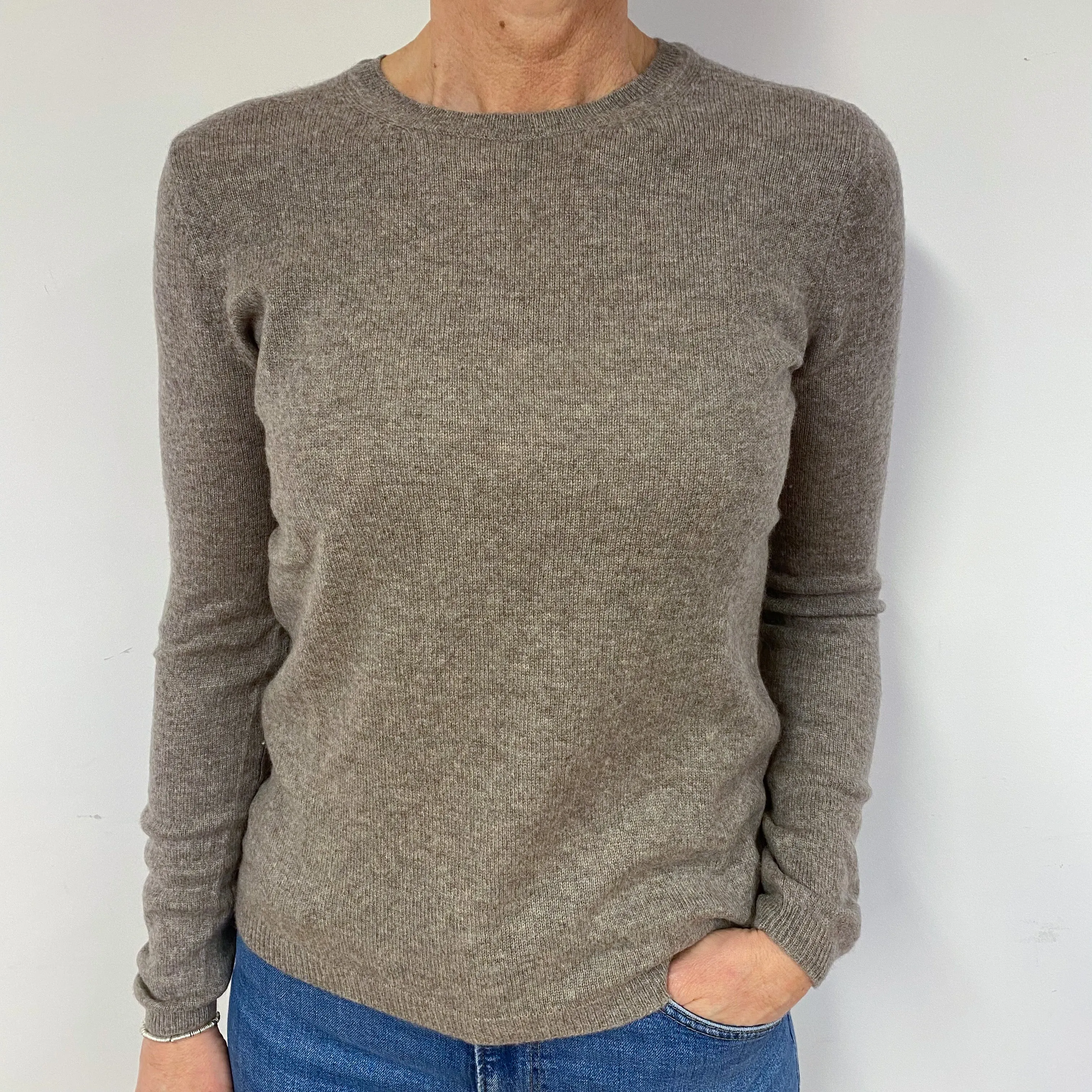 Mink Brown Cashmere Crew Neck Jumper Medium