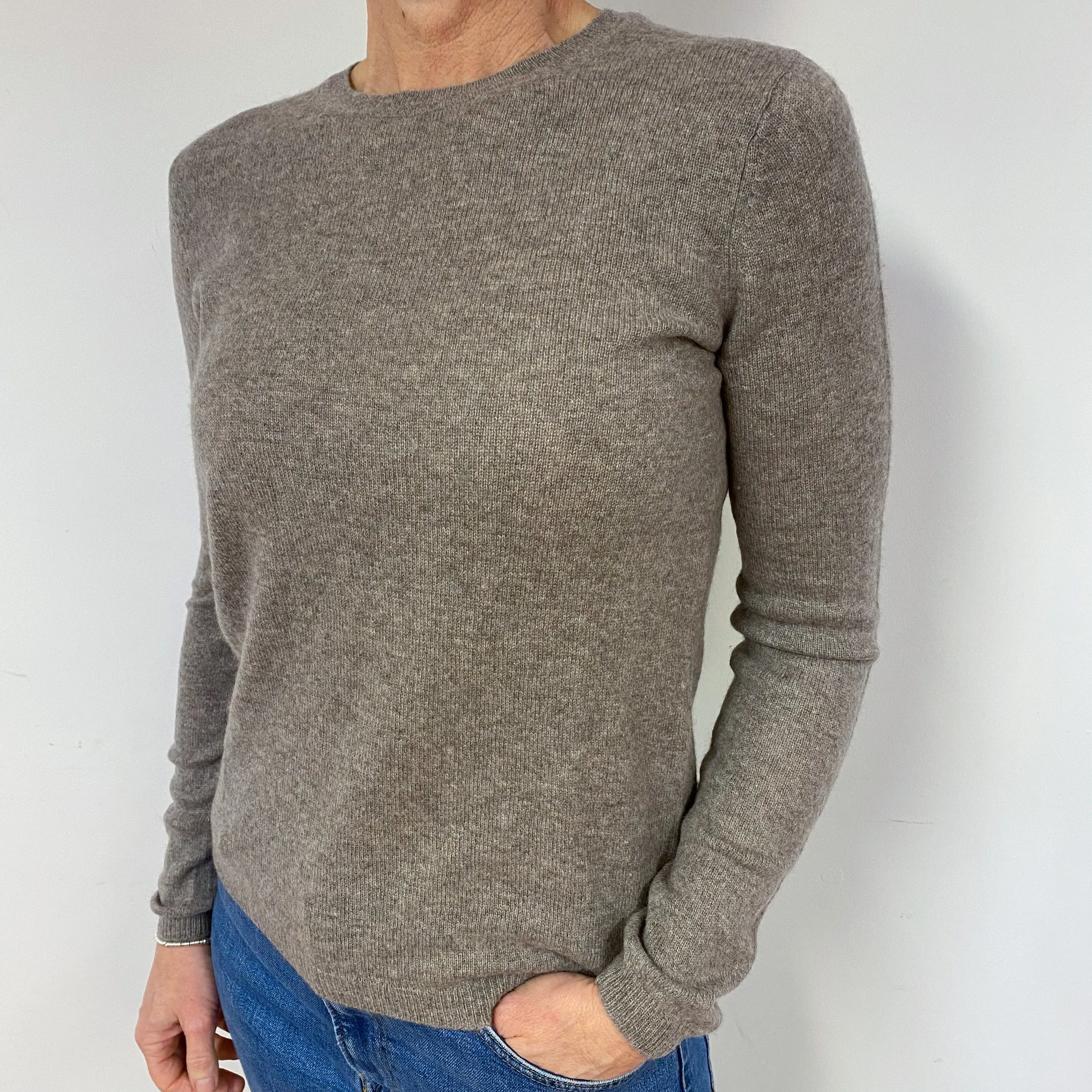 Mink Brown Cashmere Crew Neck Jumper Medium