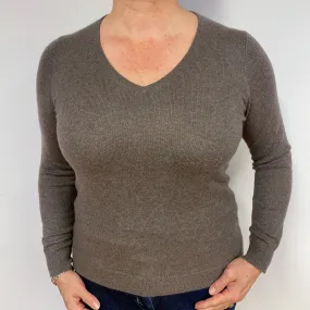 Mole Brown Cashmere V-Neck Jumper Large