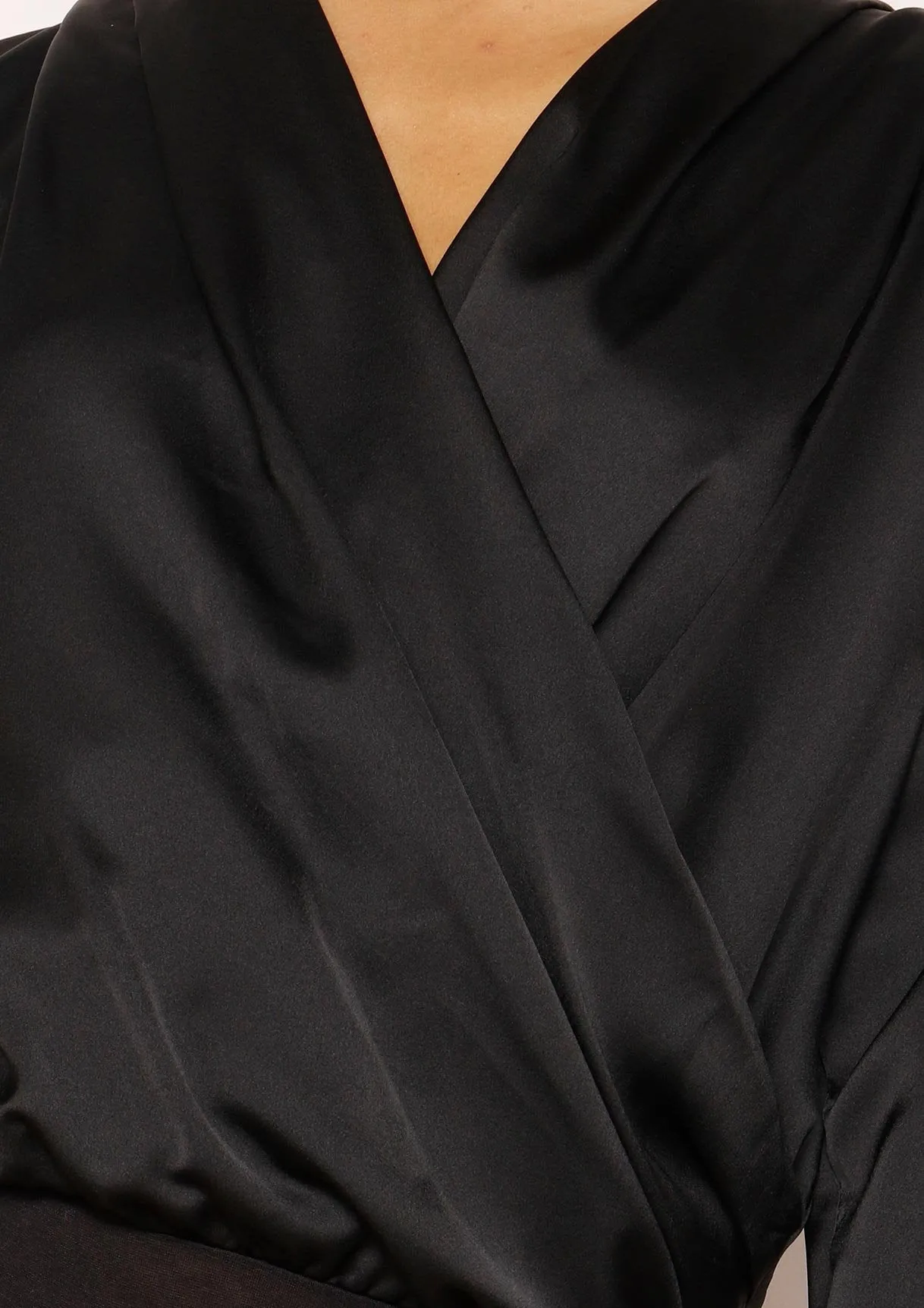 Monika Black Satin Wrap Bodysuit