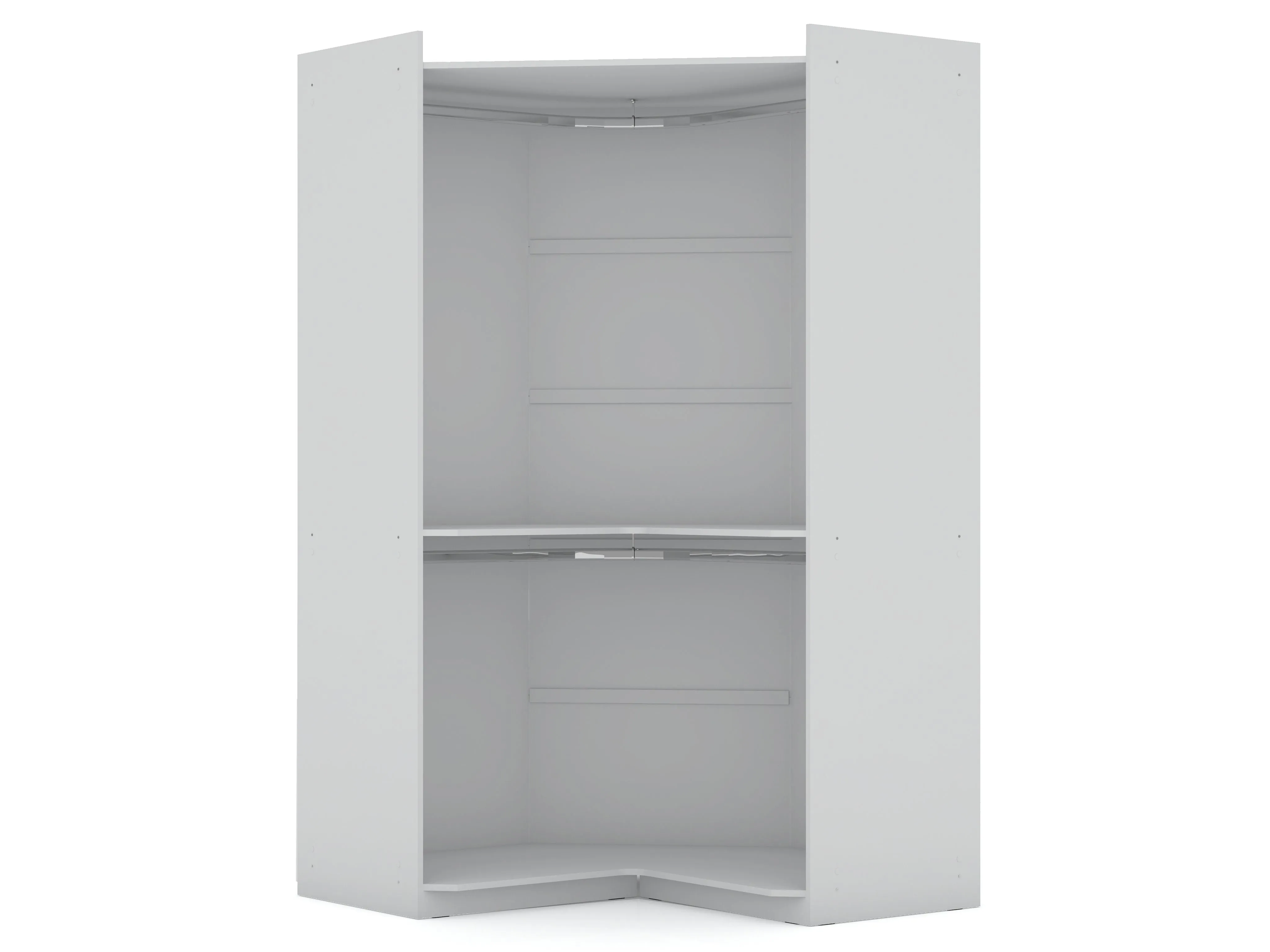 Mulberry Modern Open Corner Closet with 2 Hanging Rods in White