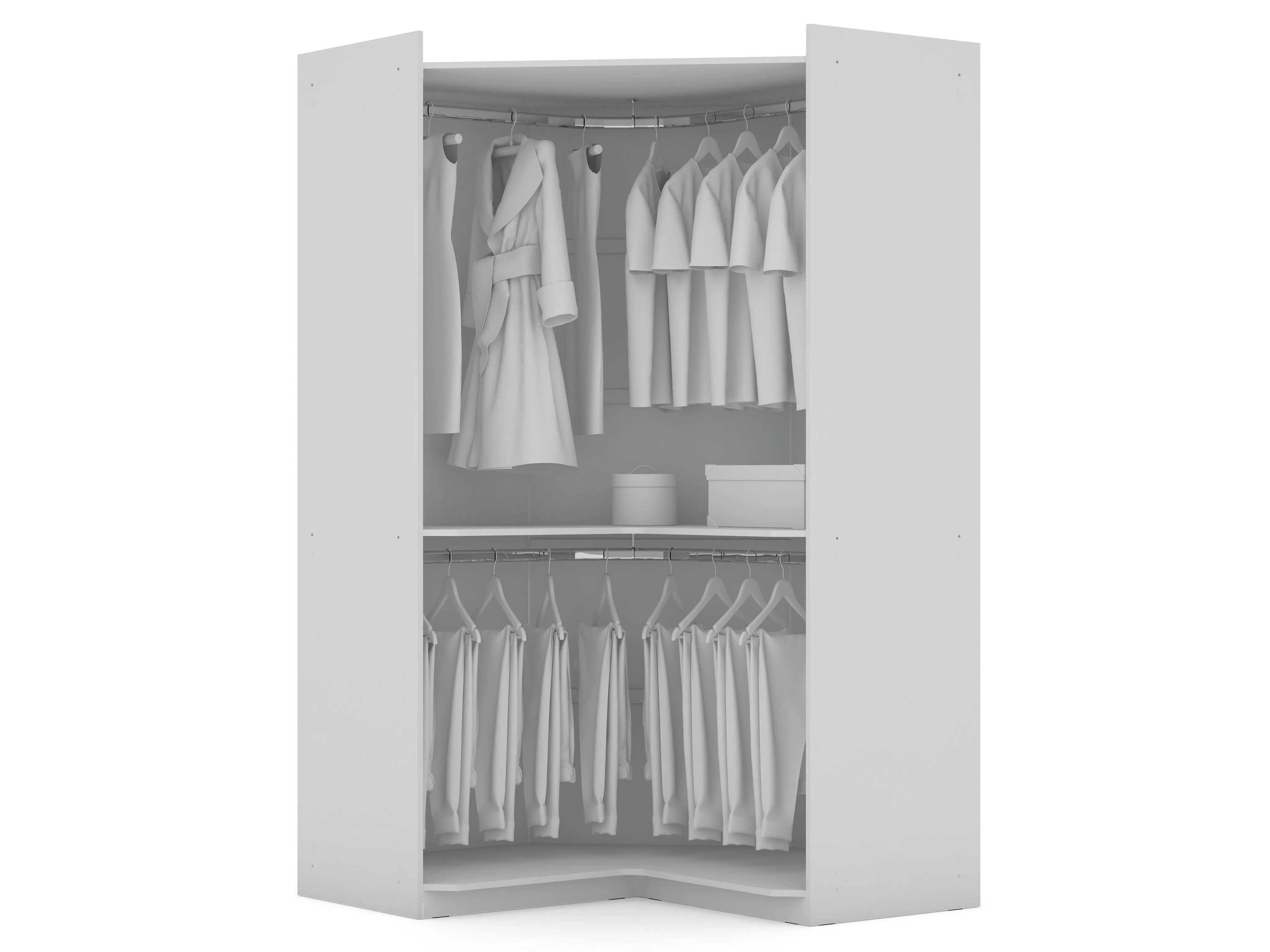 Mulberry Modern Open Corner Closet with 2 Hanging Rods in White