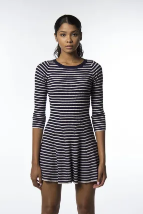 Navy - Grey Stripe Skater Dress-333