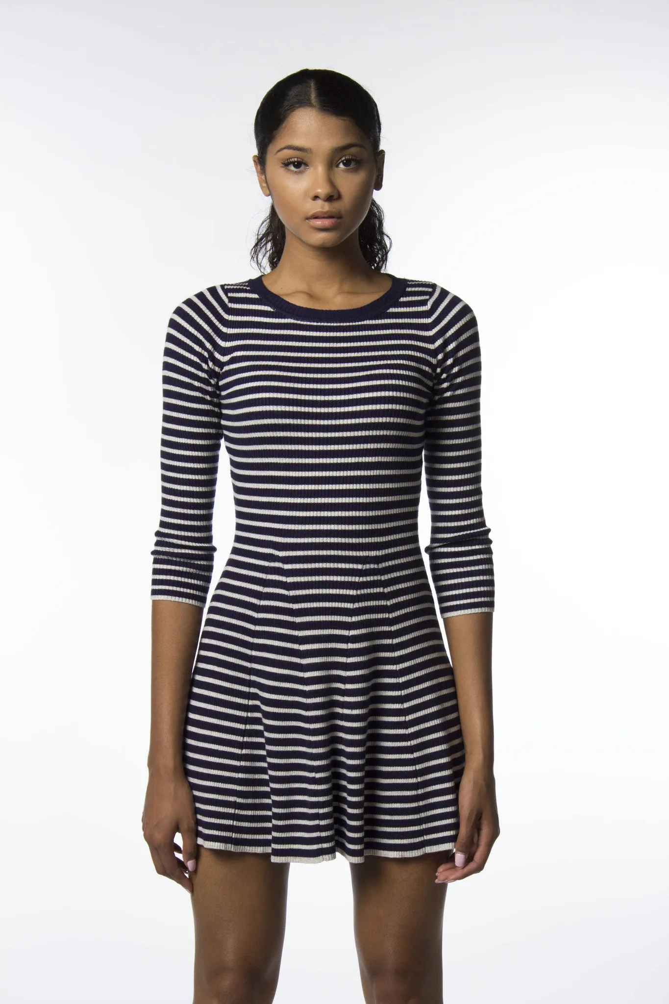 Navy - Grey Stripe Skater Dress-333