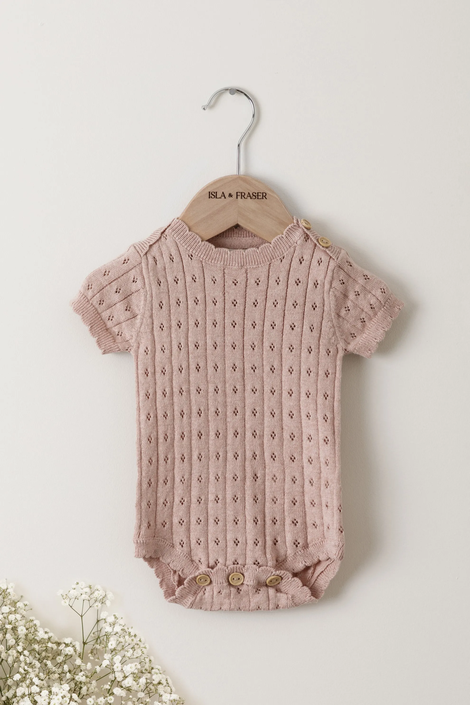 Organic Cotton Pointelle Knit Baby Bodysuit - Rose