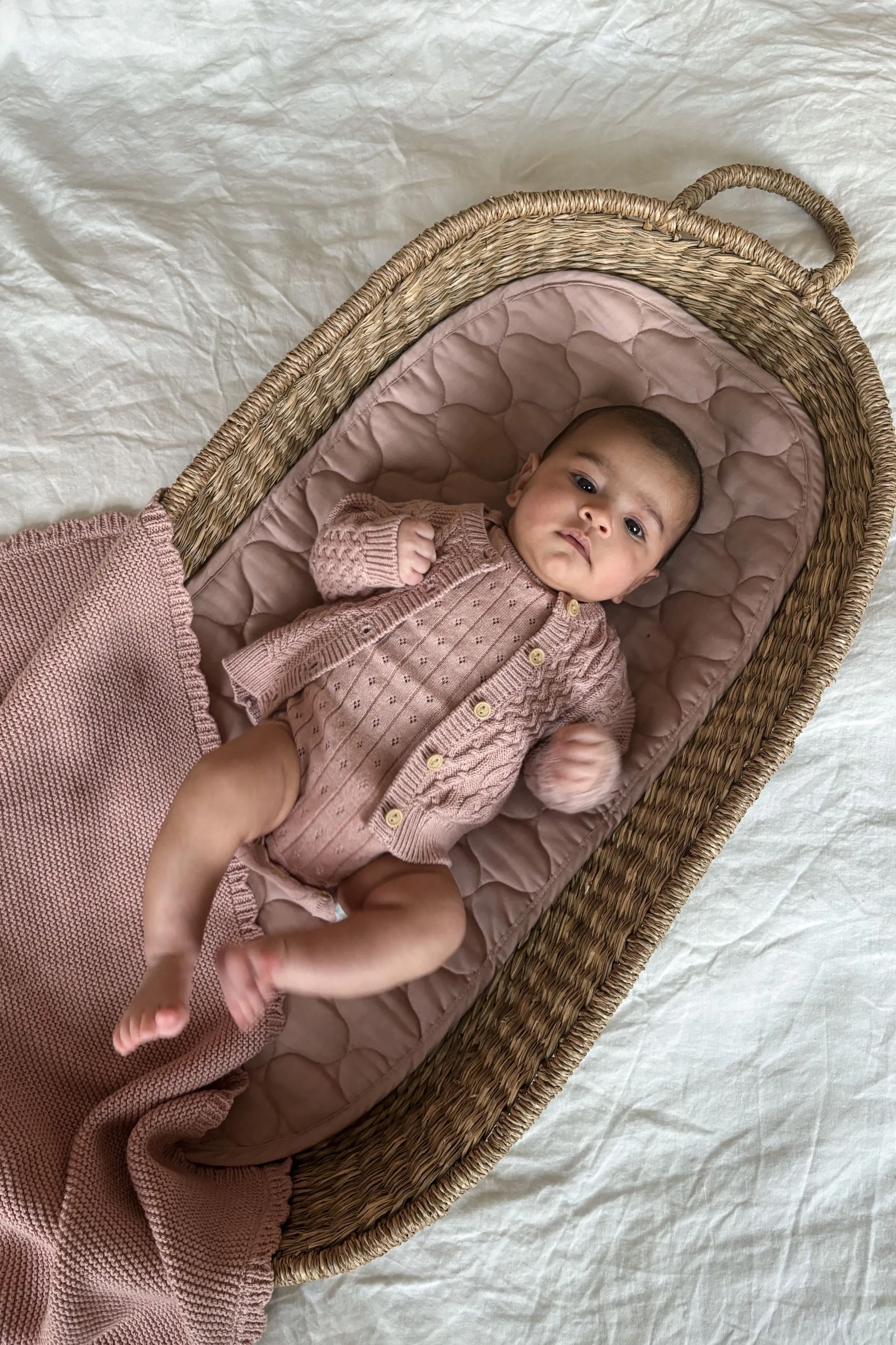 Organic Cotton Pointelle Knit Baby Bodysuit - Rose