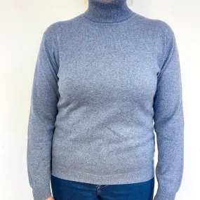 Pale Denim Blue Cashmere Polo Neck Jumper Large