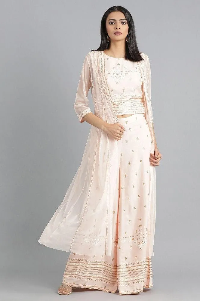 Peach Round Neck Printed Set