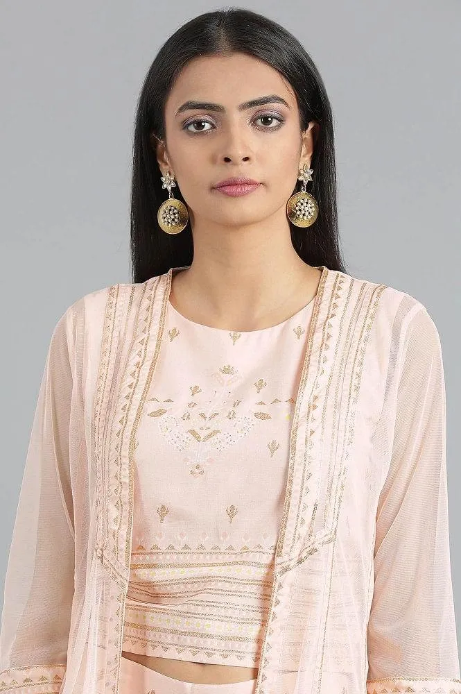 Peach Round Neck Printed Set