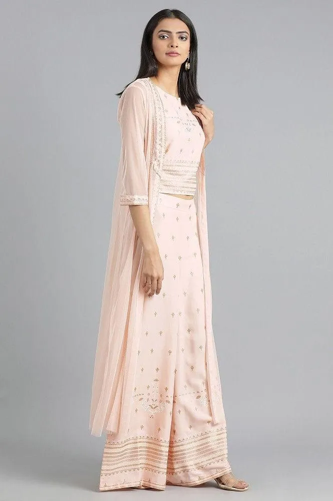 Peach Round Neck Printed Set