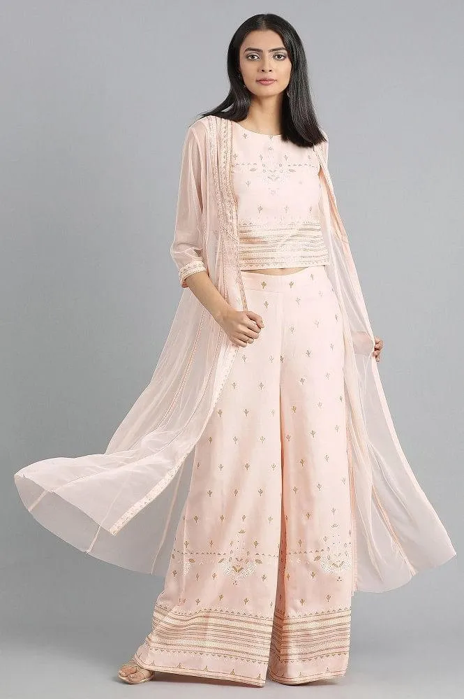 Peach Round Neck Printed Set