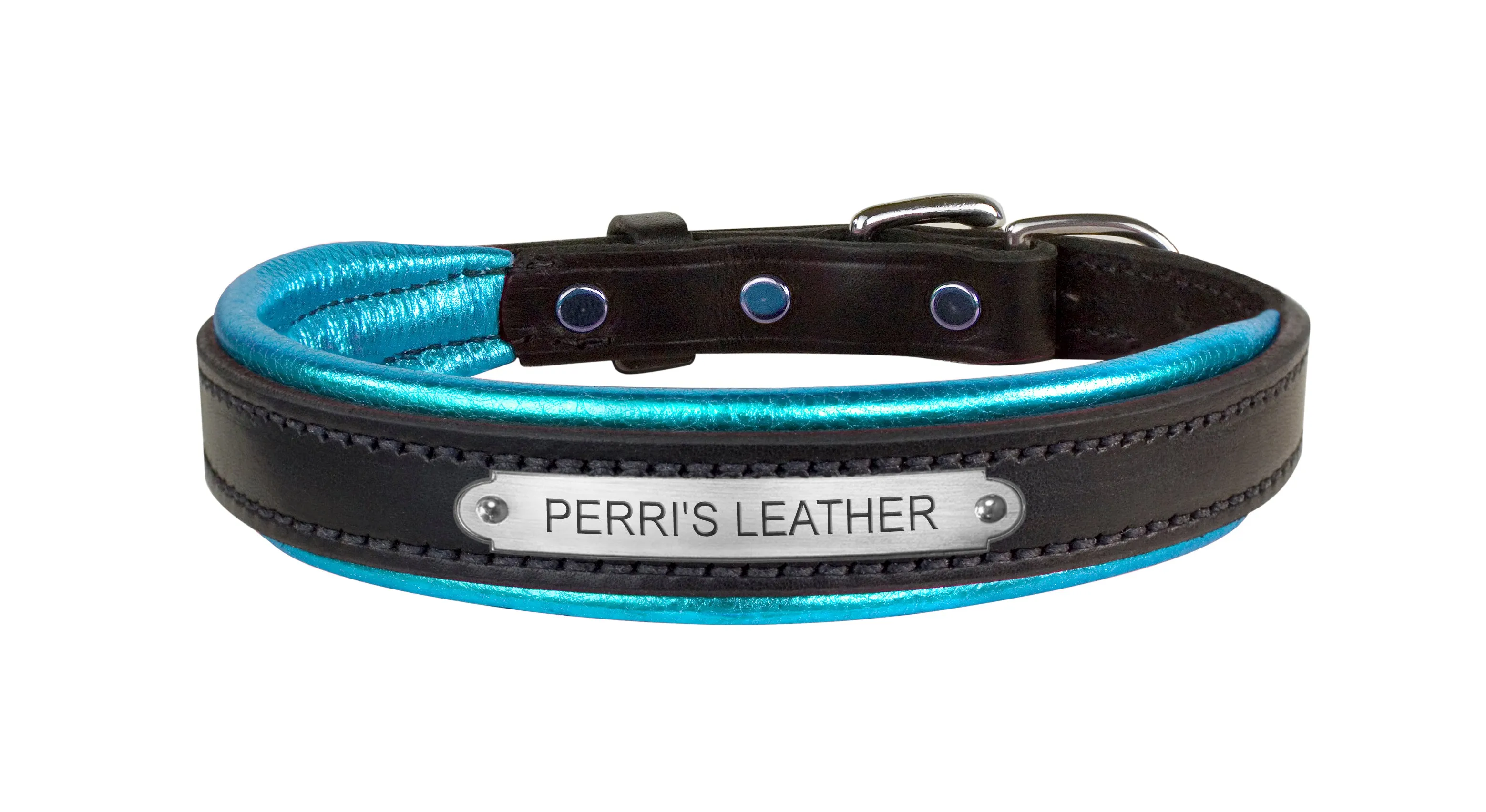 Perri's Black Engraved Padded Leather Dog Collar- with colorful padding- USA made