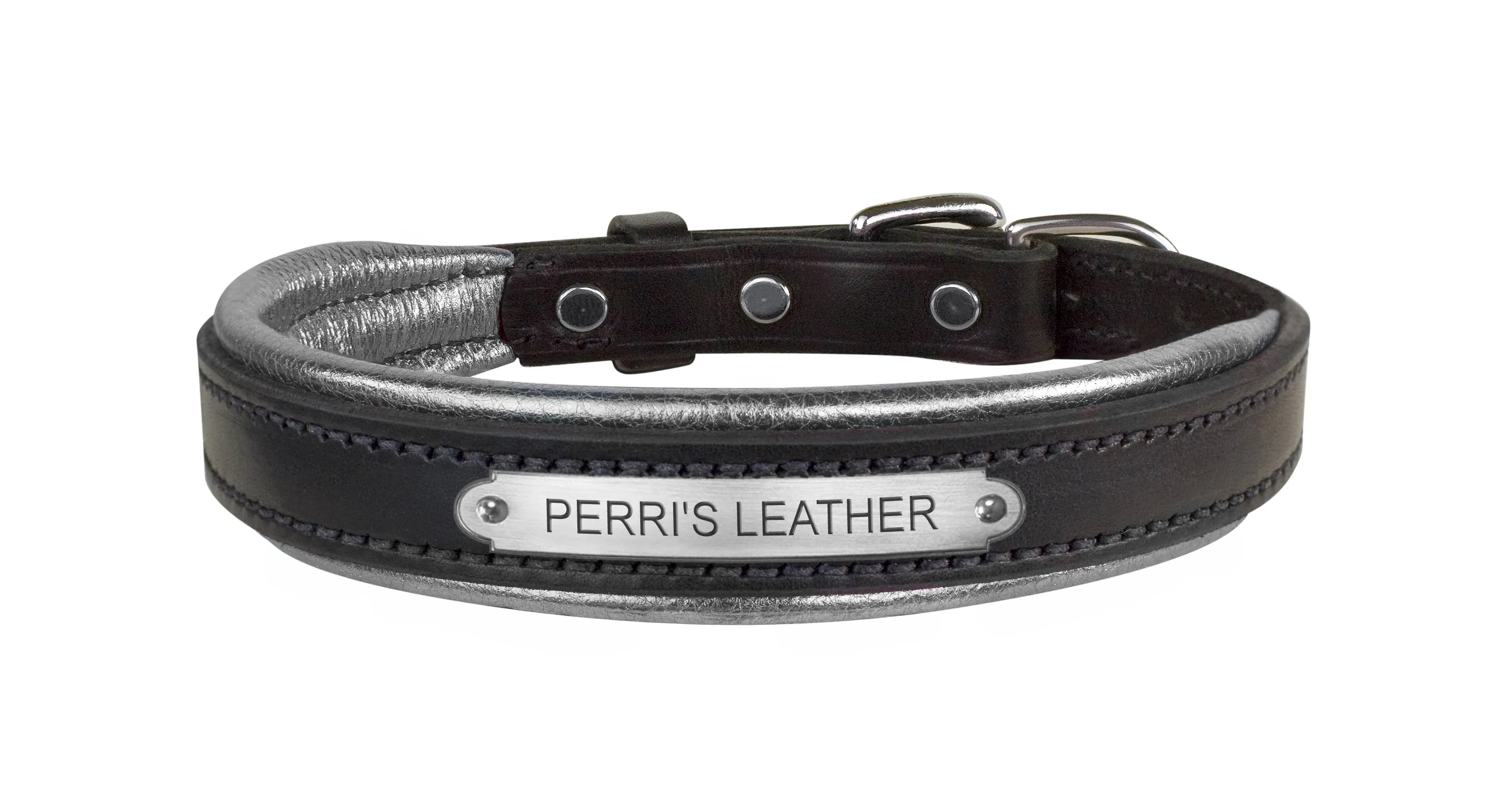 Perri's Black Engraved Padded Leather Dog Collar- with colorful padding- USA made