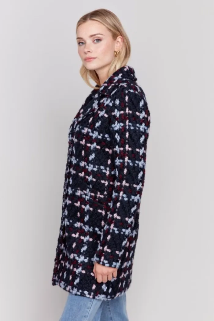 Plaid Bouclé Knit Coat