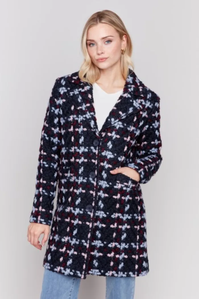 Plaid Bouclé Knit Coat