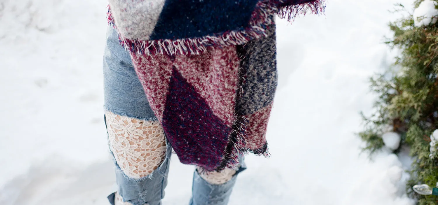 Plaid Fringed Wool Scarf