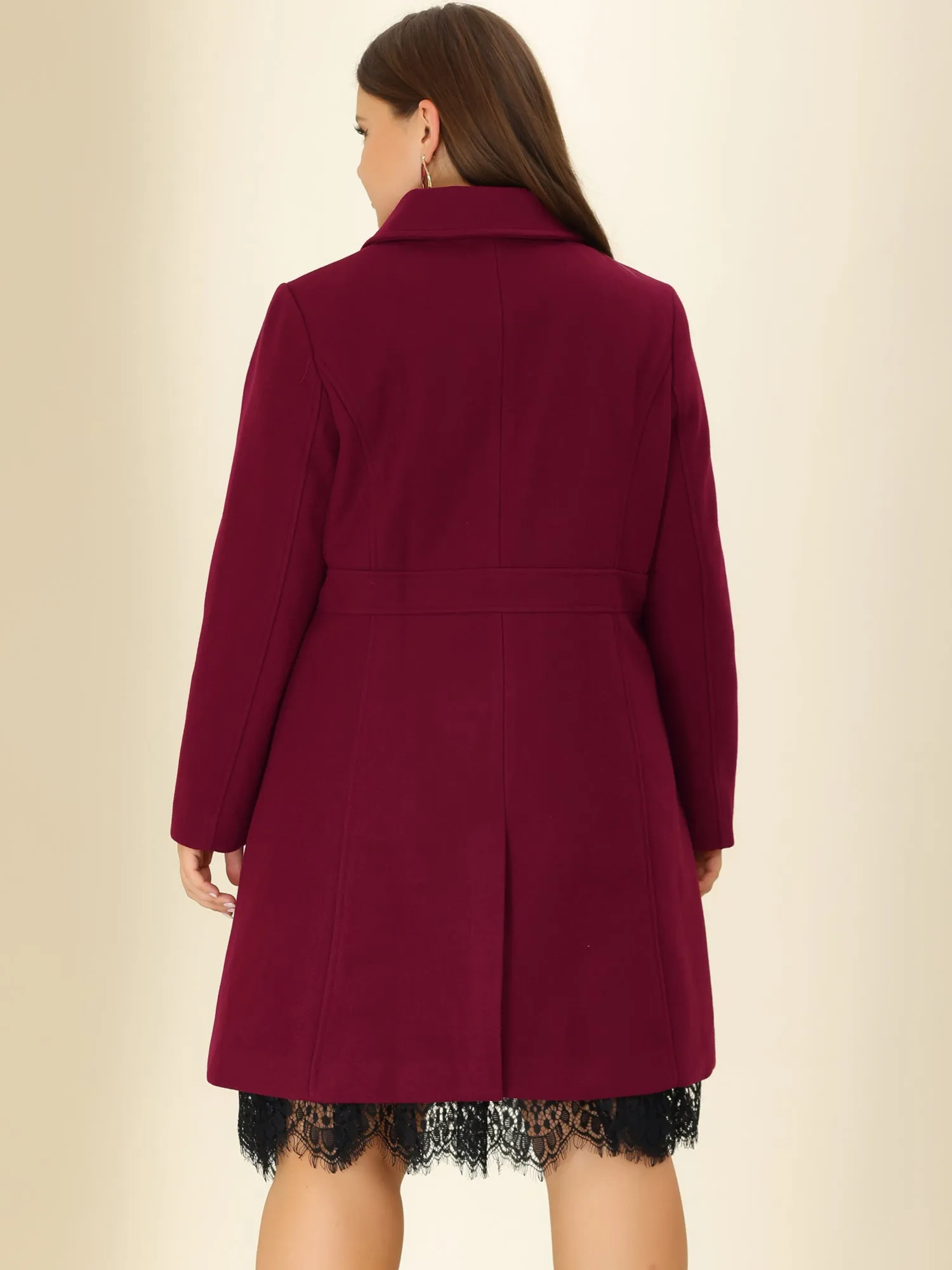 Plus Size Coats Contrast Collar Single Breasted Long Coat