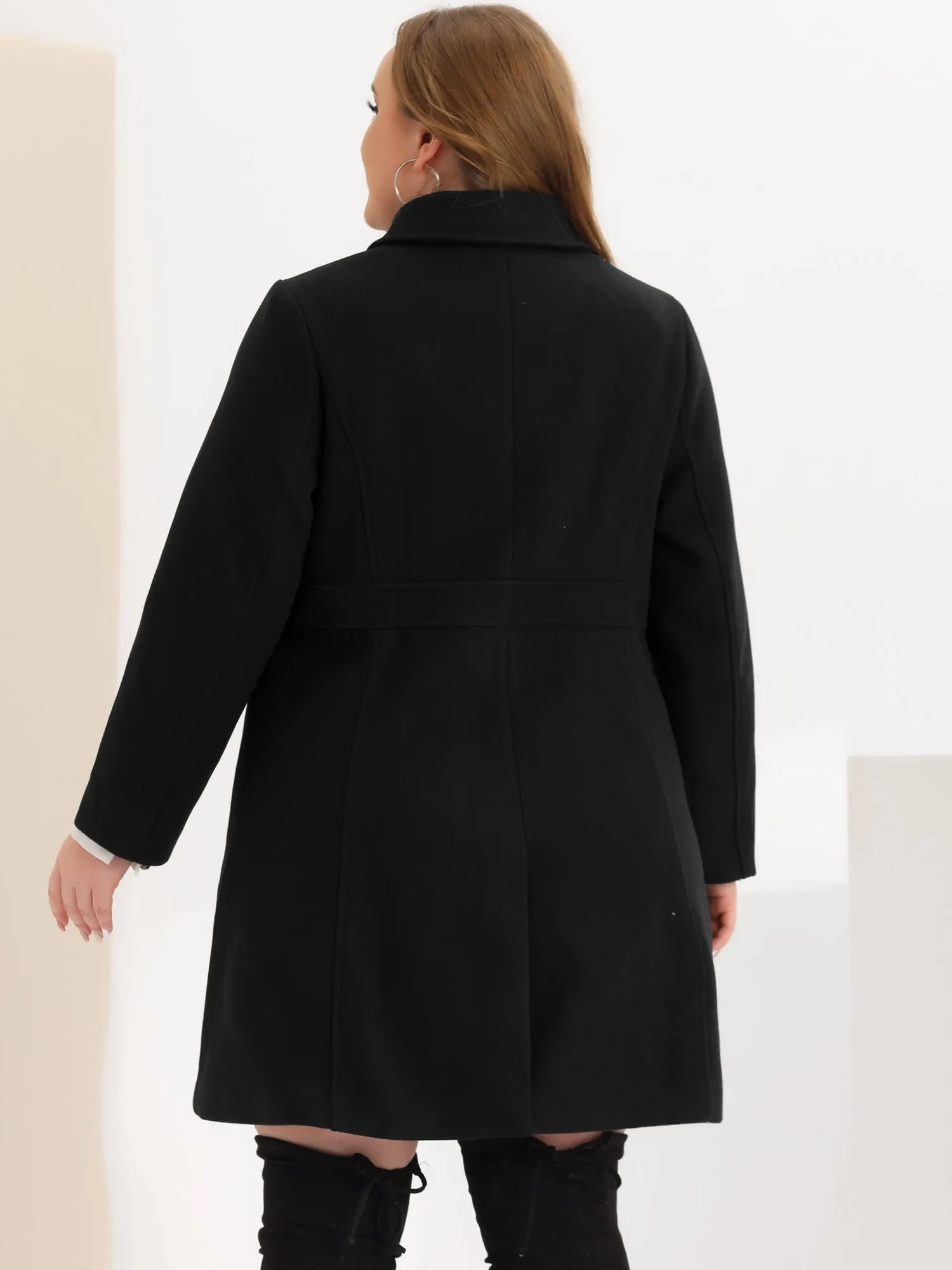 Plus Size Coats Contrast Collar Single Breasted Long Coat