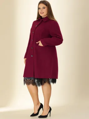 Plus Size Coats Contrast Collar Single Breasted Long Coat