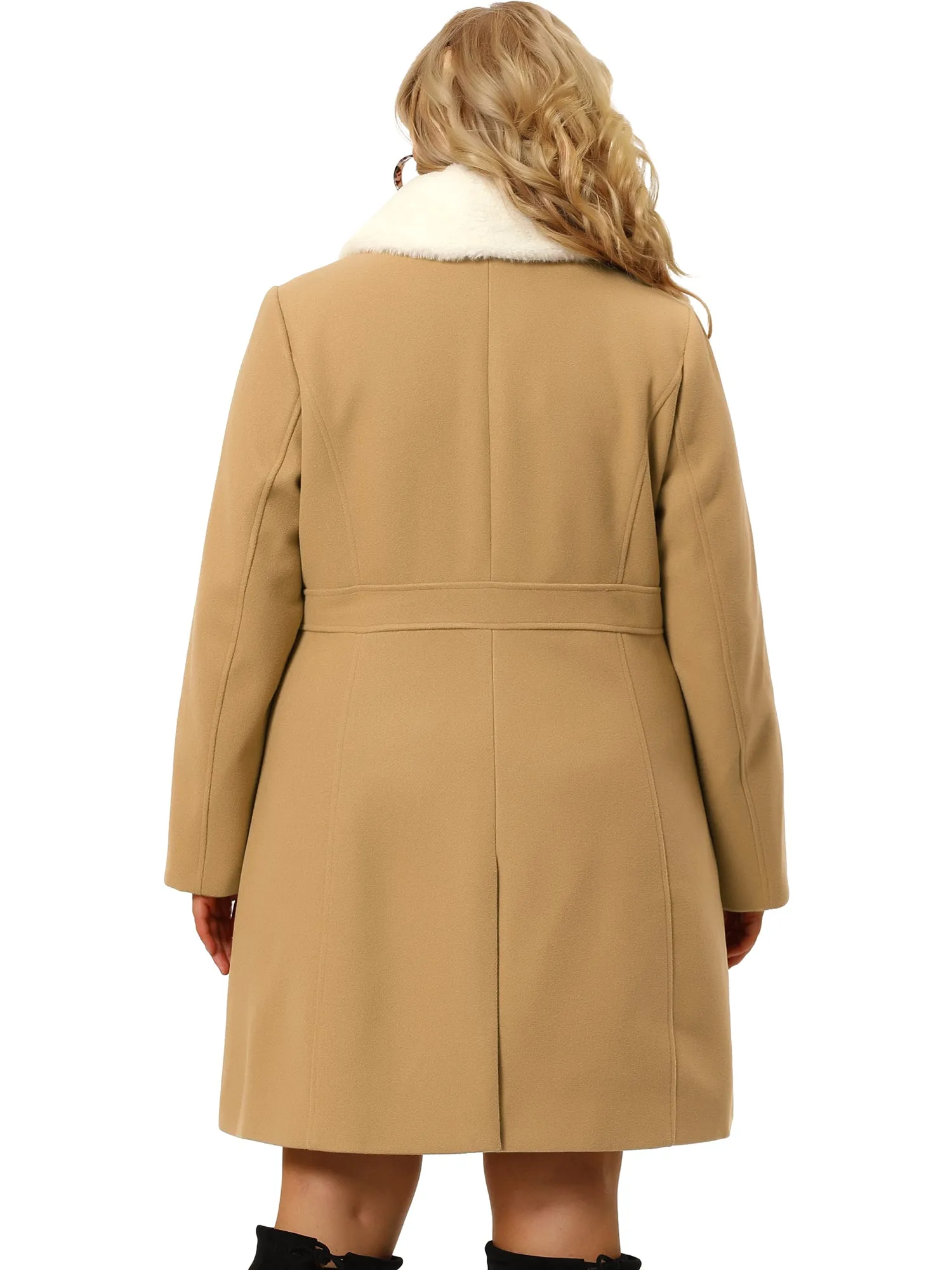 Plus Size Coats Contrast Collar Single Breasted Long Coat