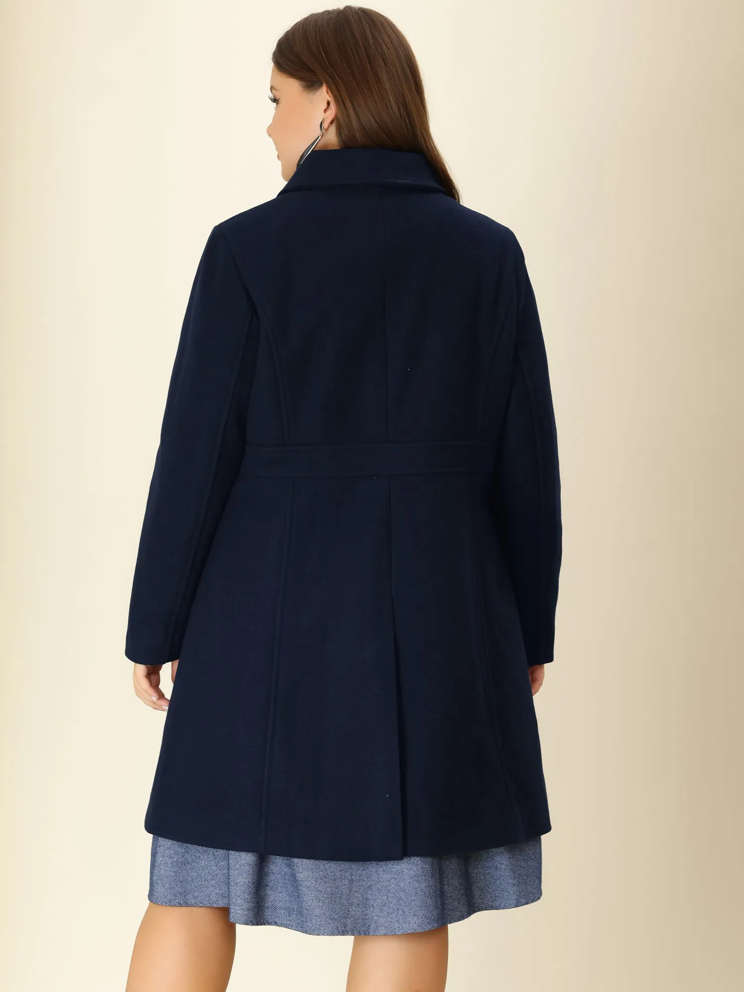 Plus Size Coats Contrast Collar Single Breasted Long Coat