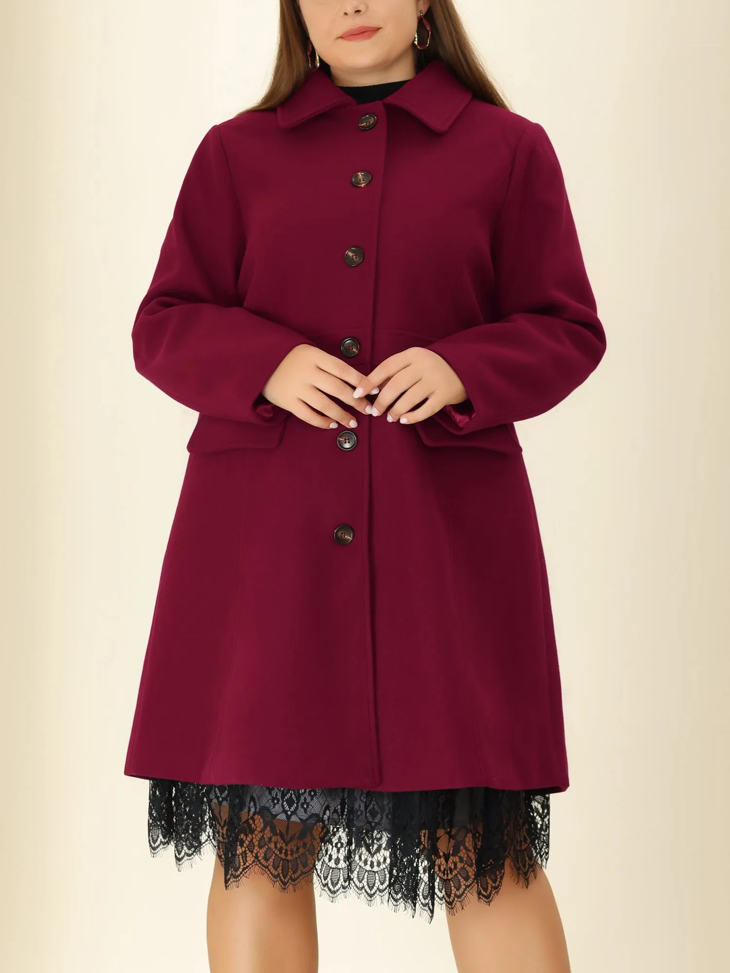 Plus Size Coats Contrast Collar Single Breasted Long Coat