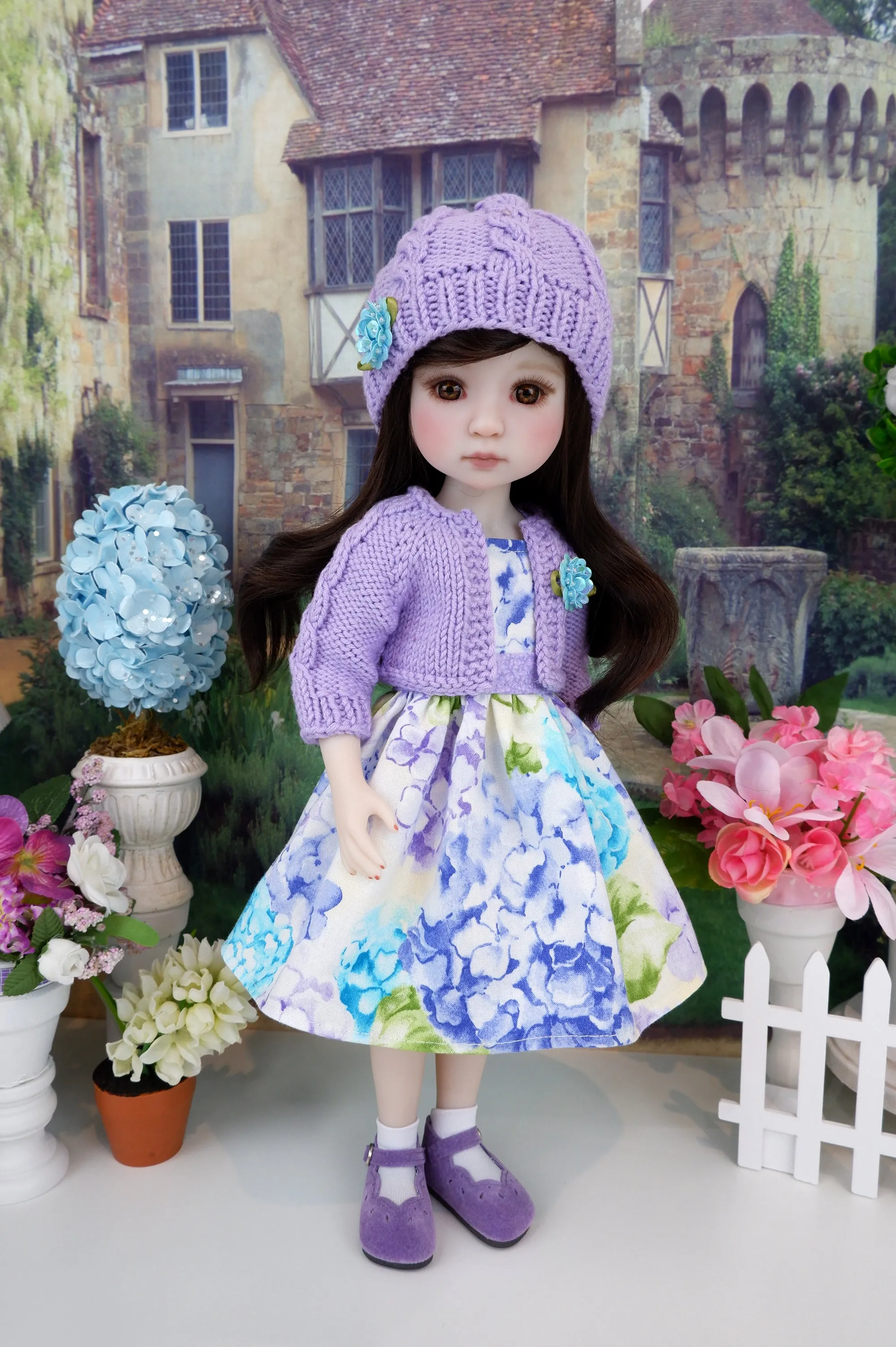 Pretty Hydrangea - dress & sweater set with shoes for Ruby Red Fashion Friends doll