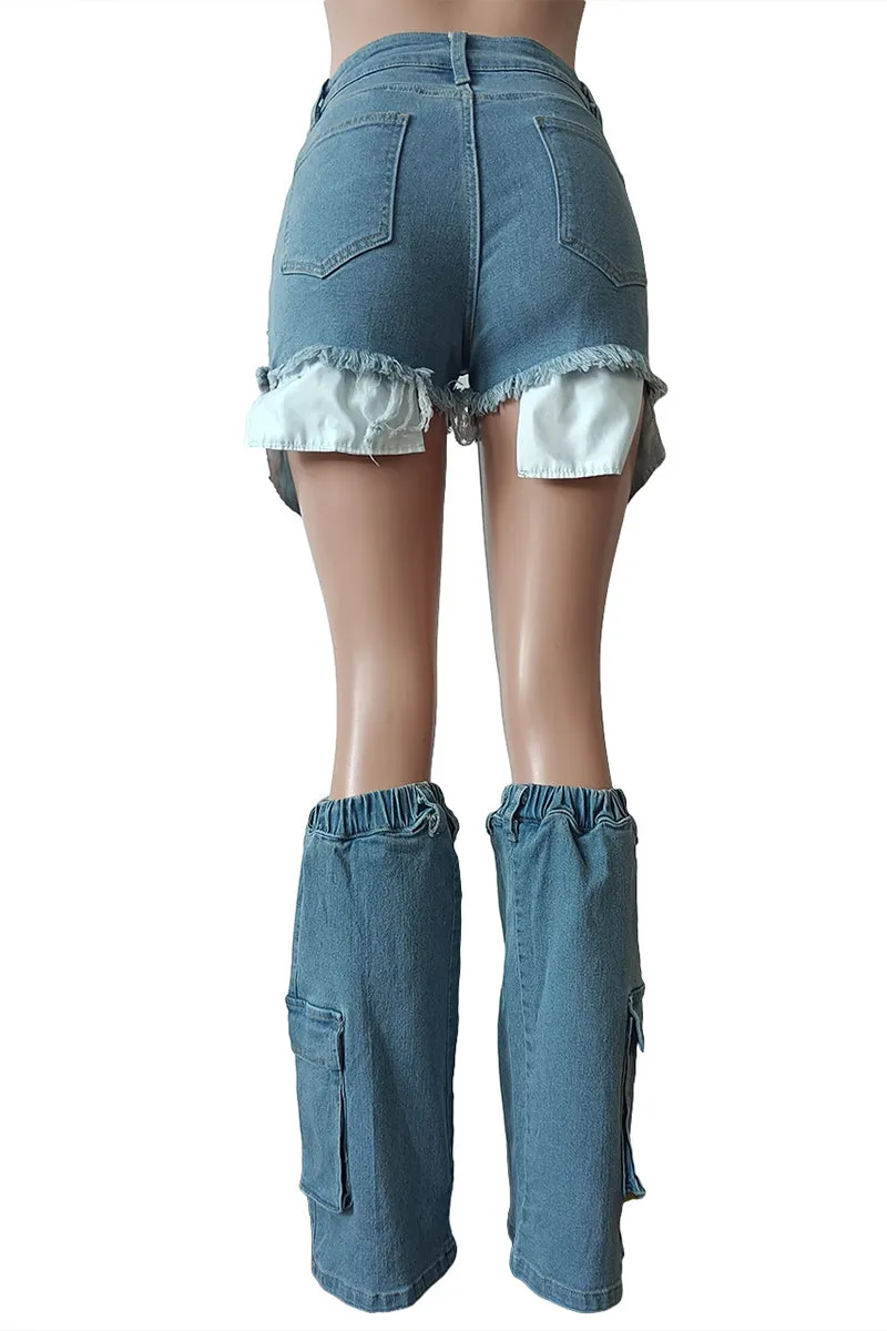 PS3502 Denim Shorts with Leg Warmer Pant