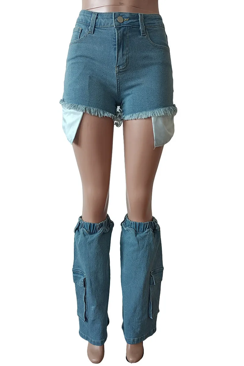 PS3502 Denim Shorts with Leg Warmer Pant