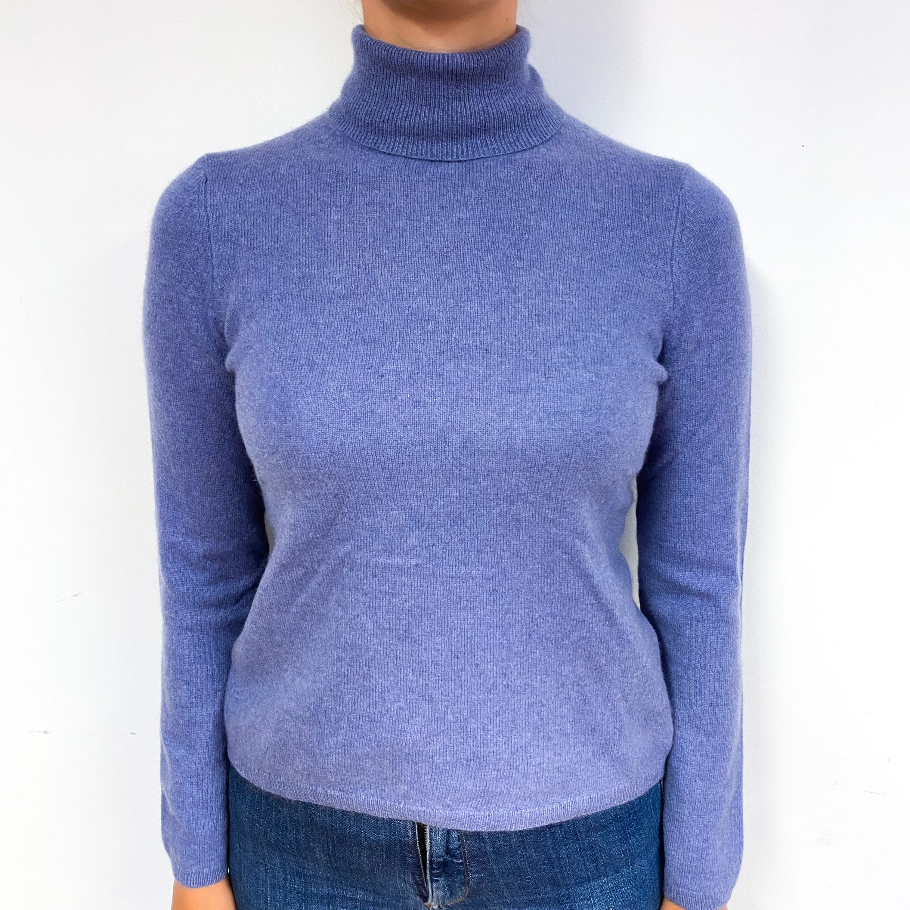 Purple Blue Cashmere Polo Neck Jumper Small