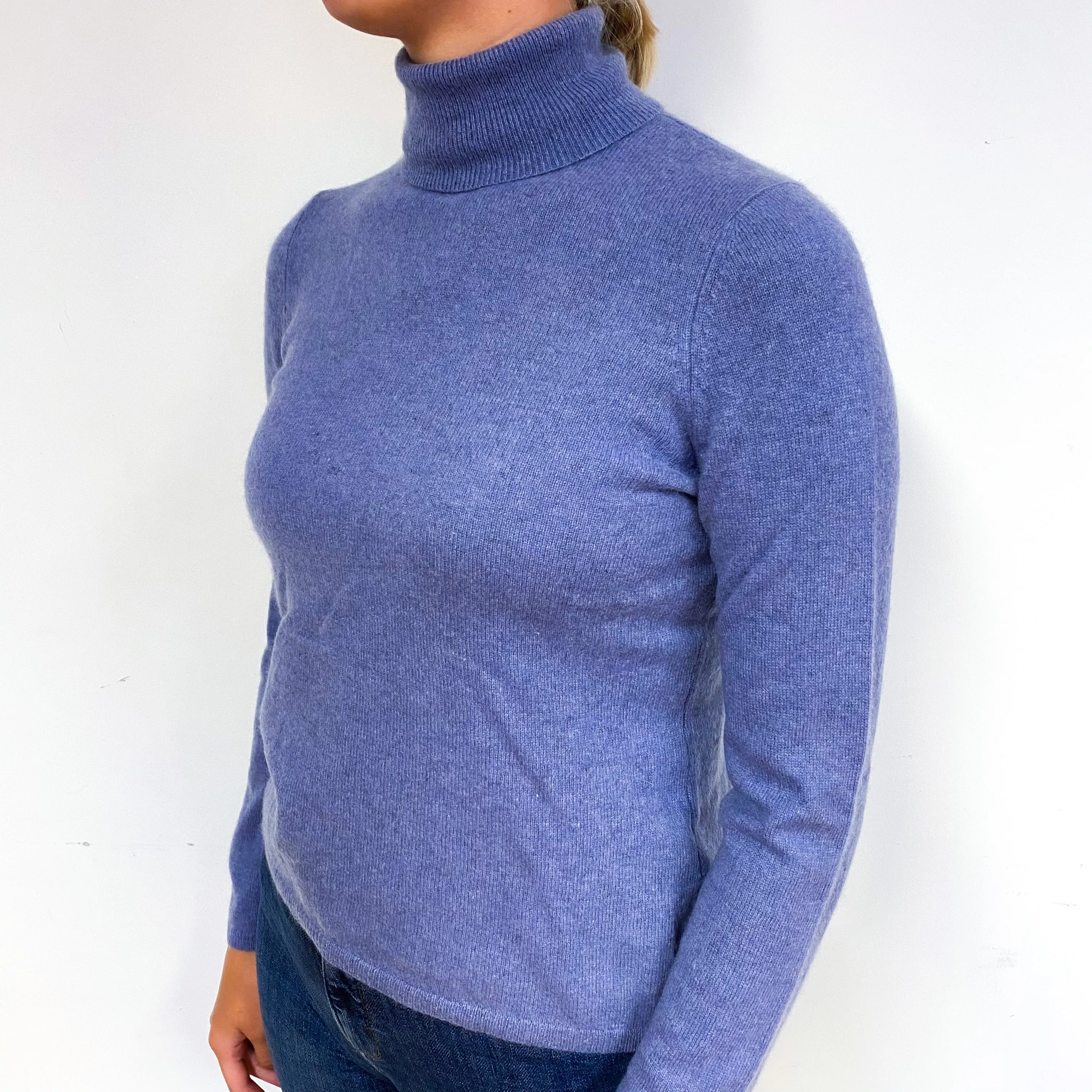 Purple Blue Cashmere Polo Neck Jumper Small