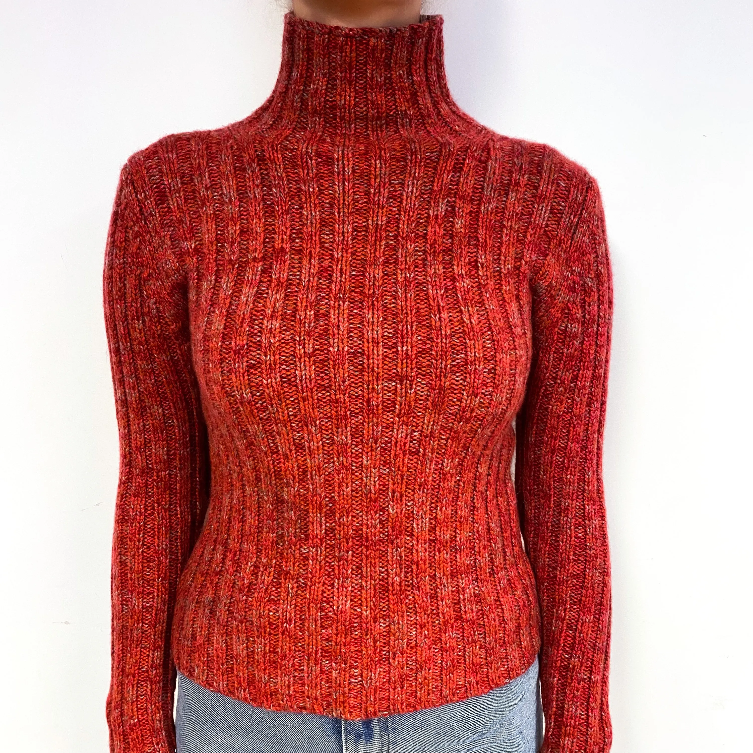 Red Orange Marl Chunky Cashmere Turtle Neck Jumper Small