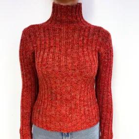 Red Orange Marl Chunky Cashmere Turtle Neck Jumper Small