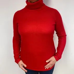 Red Scooped Hem Cashmere Polo Neck Jumper Large