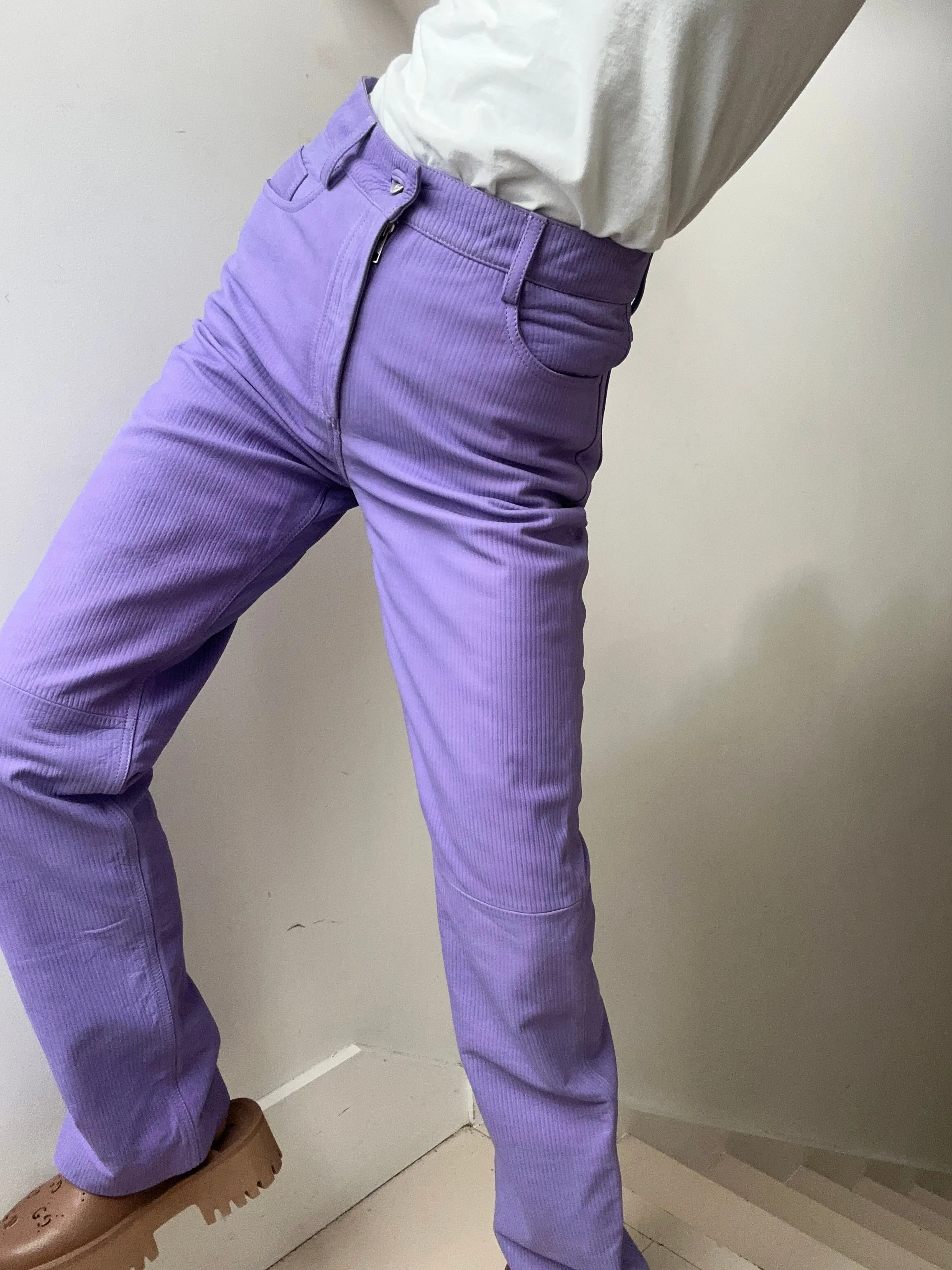 Remain Corduroy Leather Straight Pants Purple
