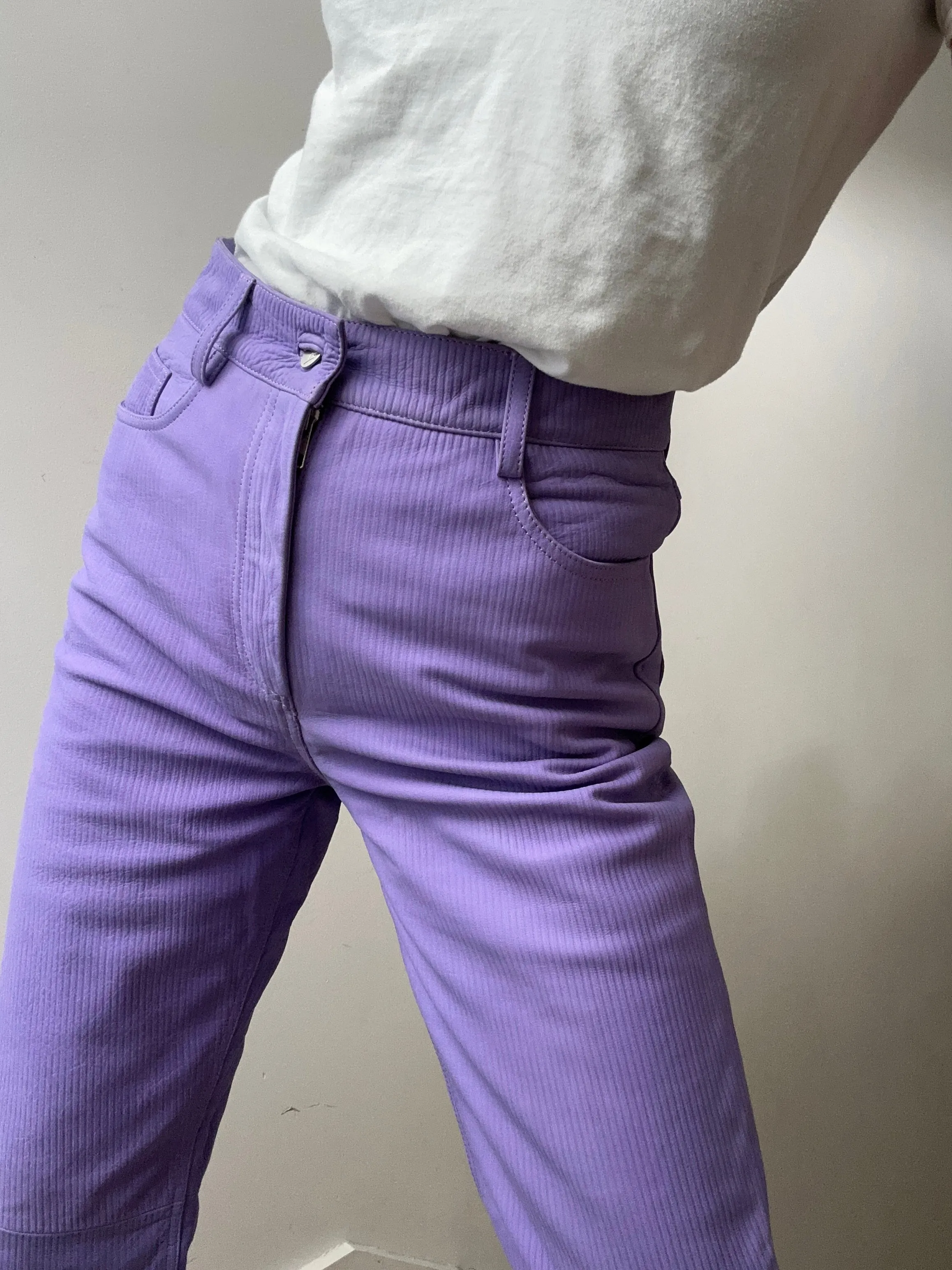 Remain Corduroy Leather Straight Pants Purple