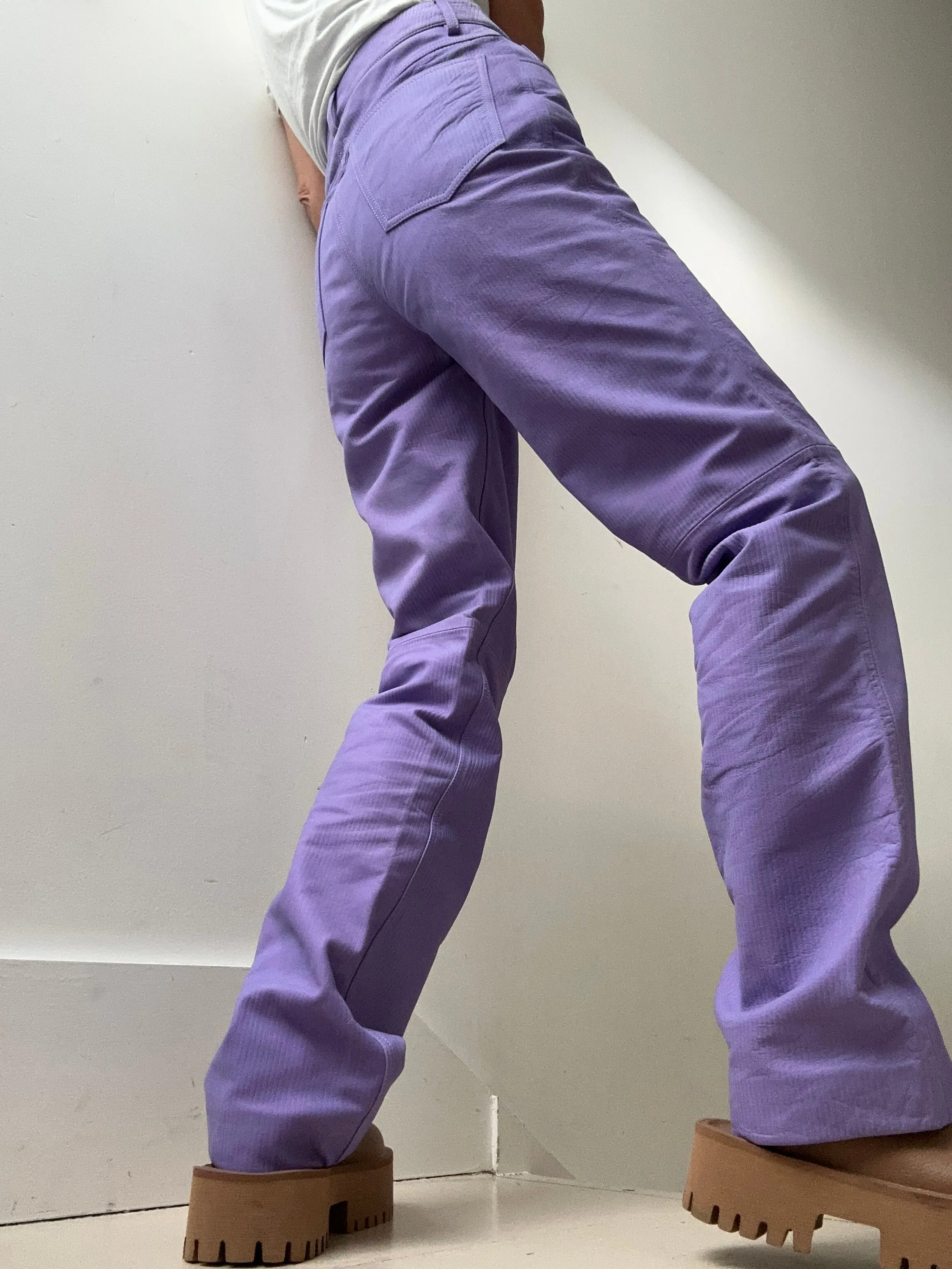 Remain Corduroy Leather Straight Pants Purple