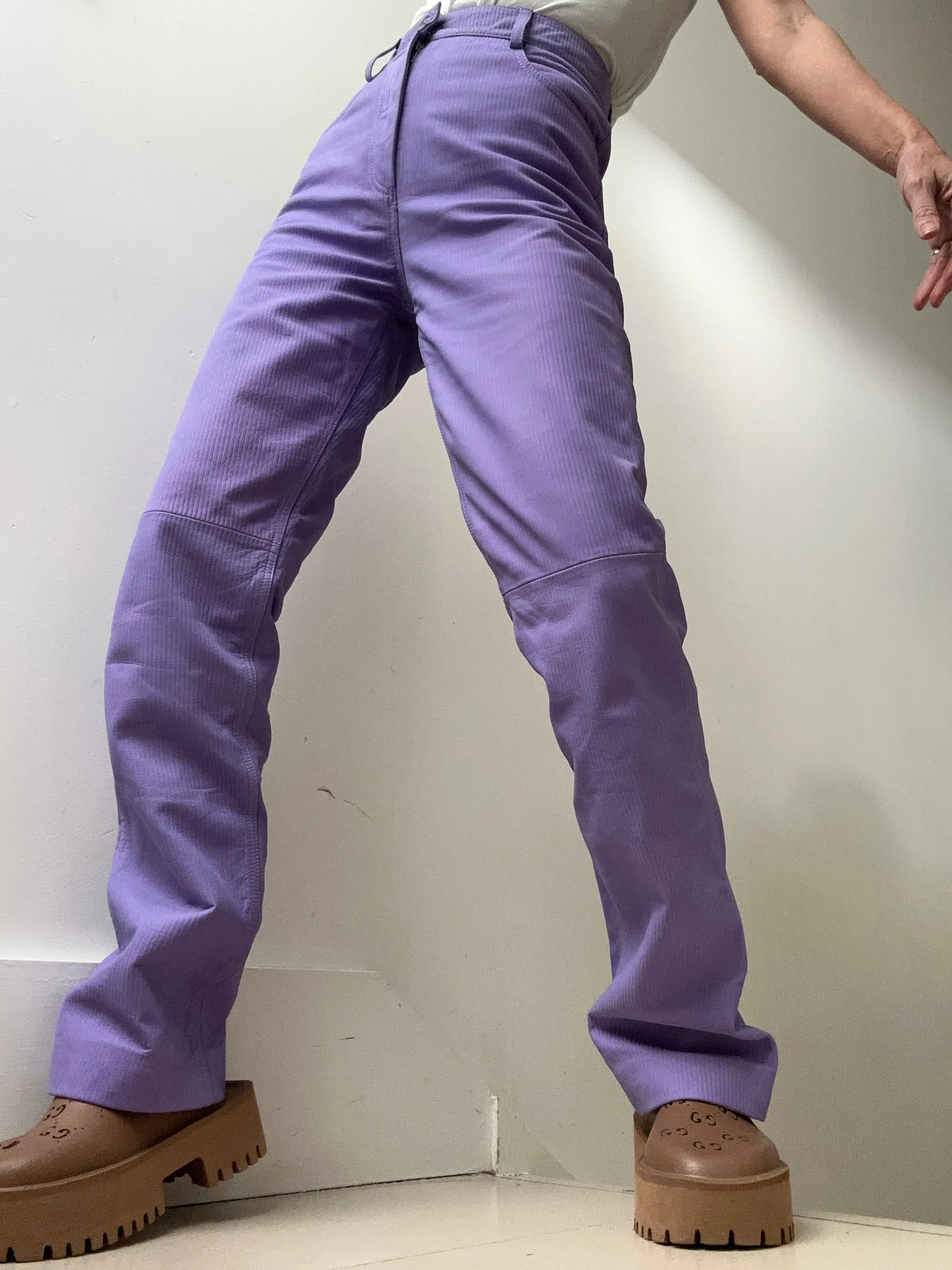 Remain Corduroy Leather Straight Pants Purple