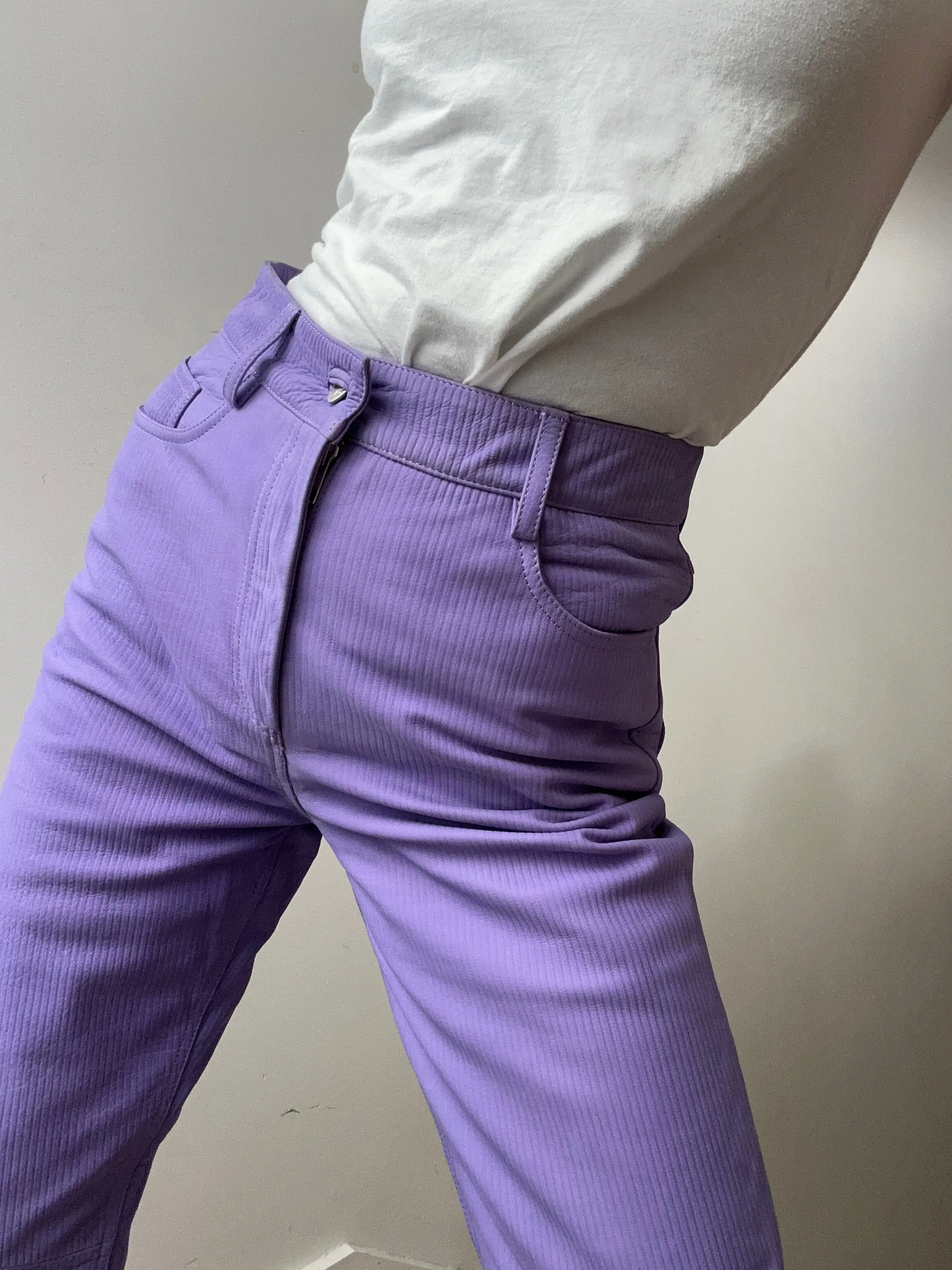Remain Corduroy Leather Straight Pants Purple
