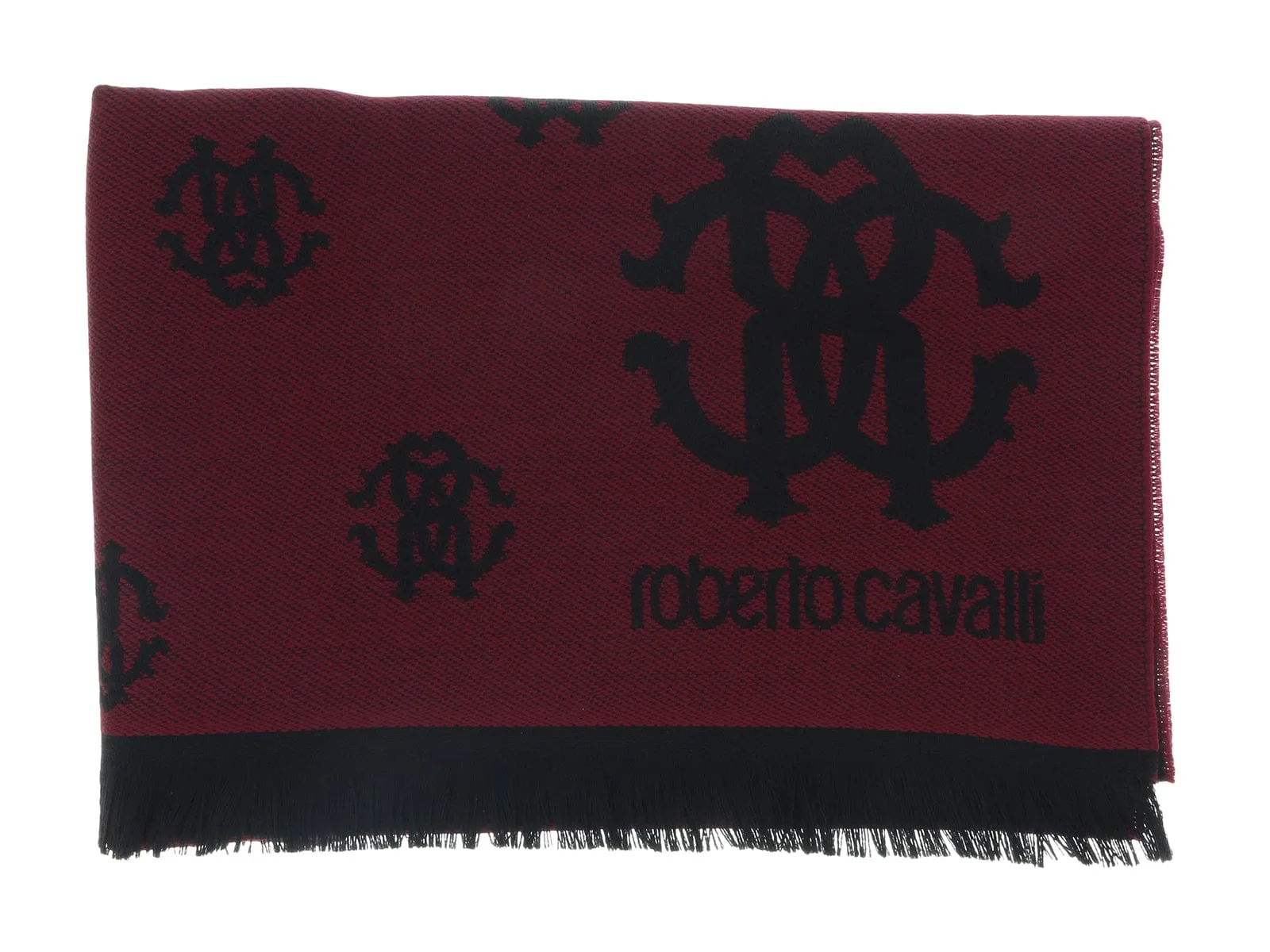 Roberto Cavalli ESZ051 02000 Red Wool Blend Logo Mens Scarf