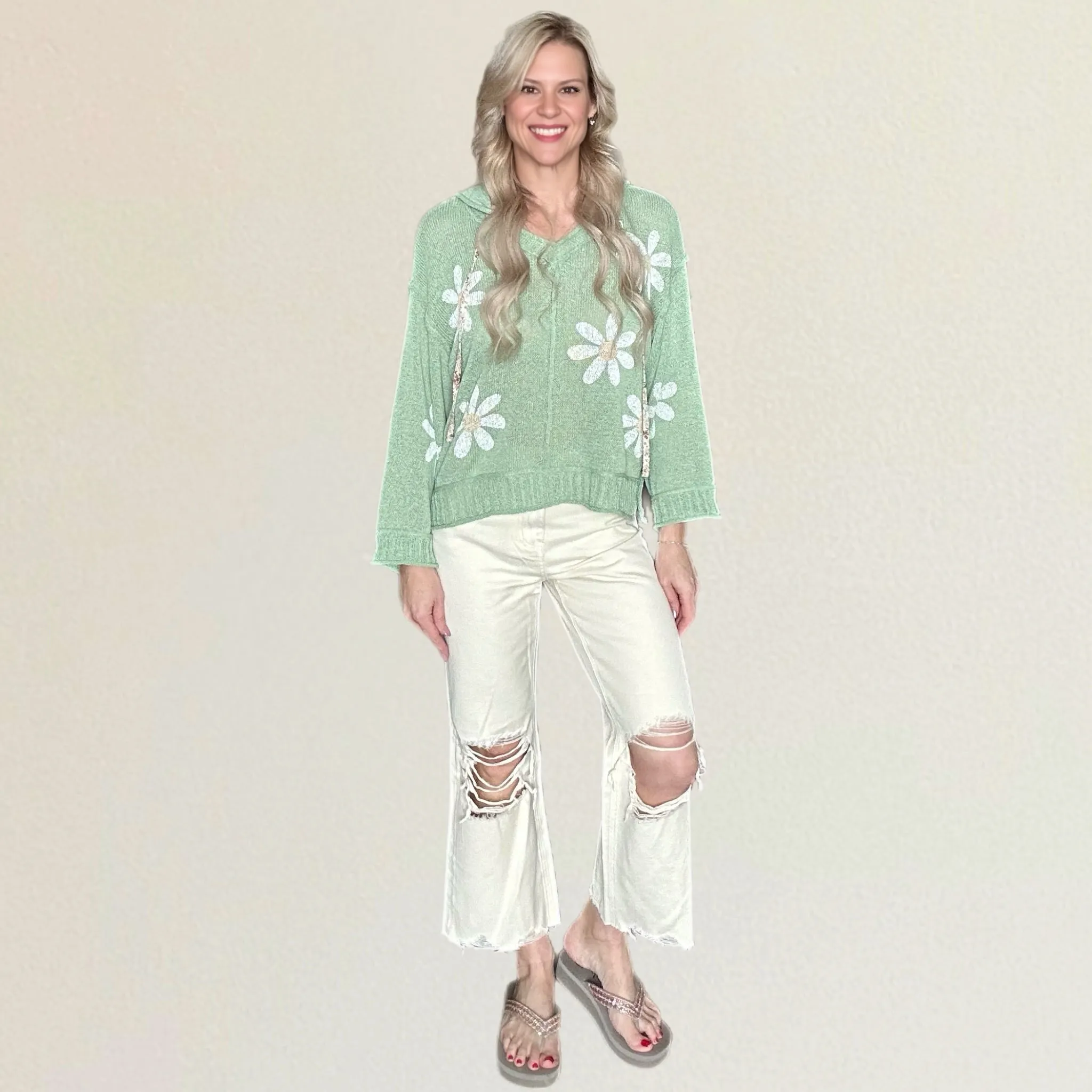 Sage Oasis Floral Knit Top