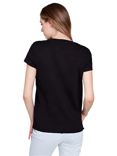 SHORT SLEEVE BLACK COTTON KNIT TOP