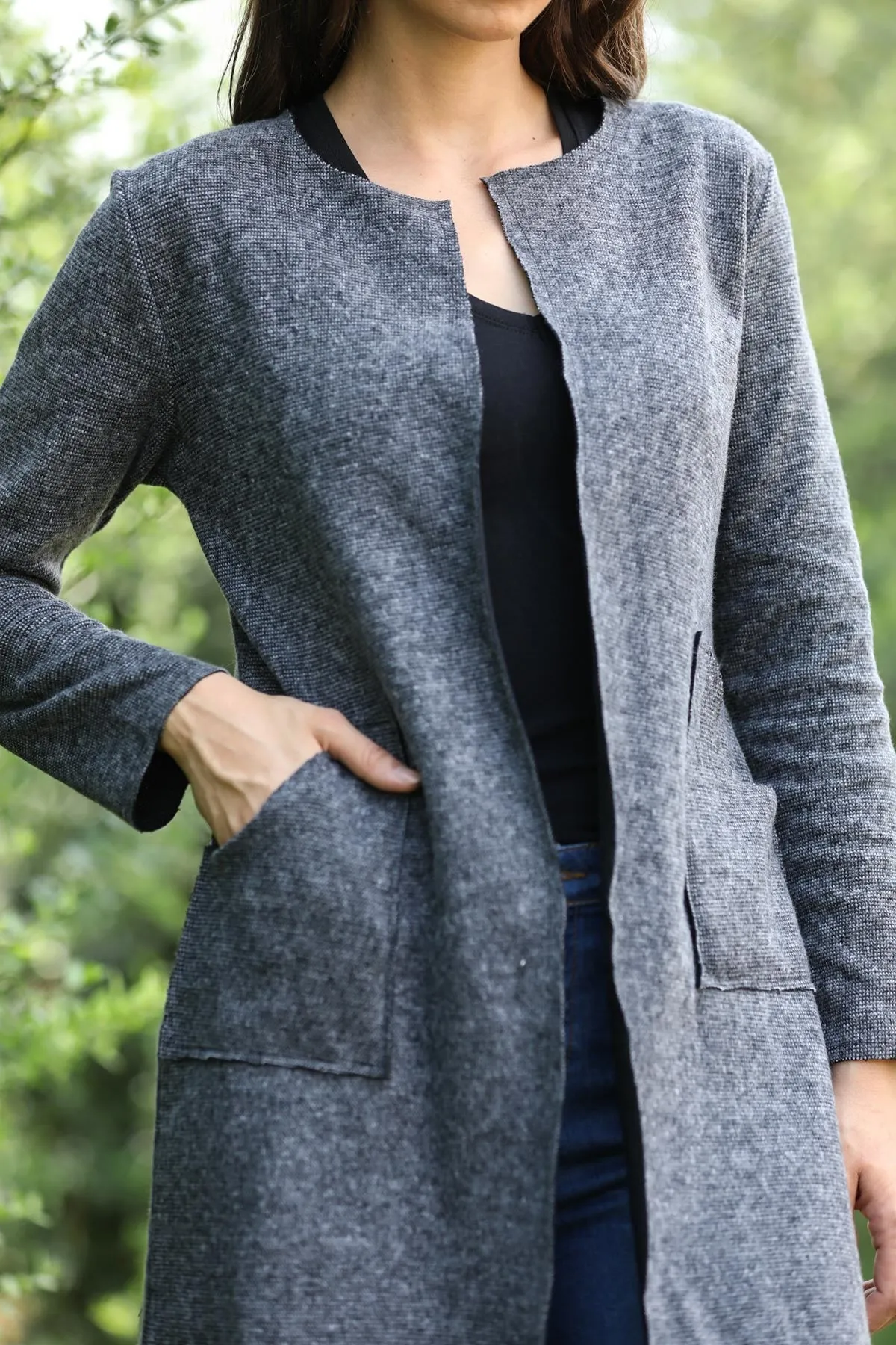 Sidiou Group Pocketed Anthracite Cardigan Jacket