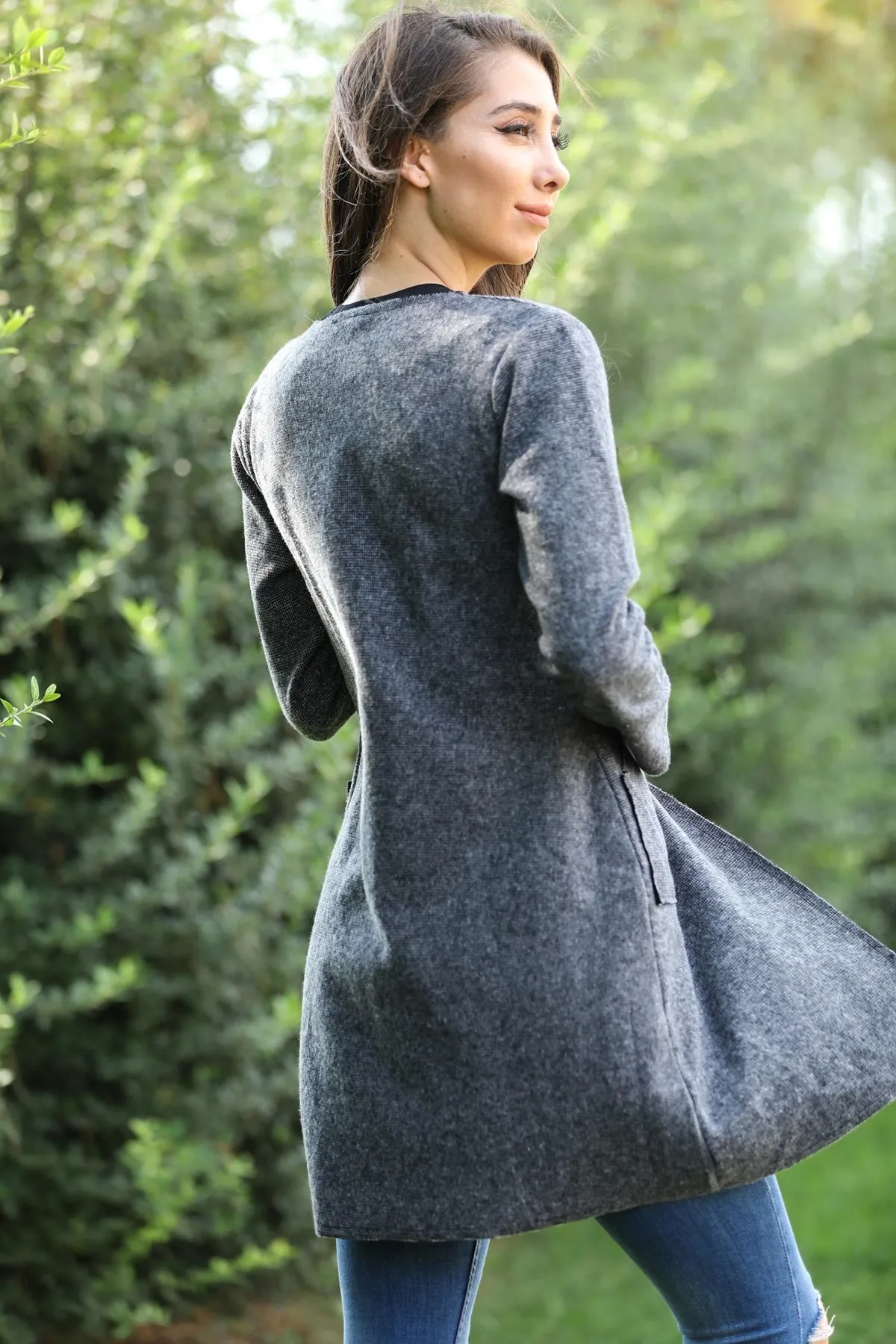 Sidiou Group Pocketed Anthracite Cardigan Jacket