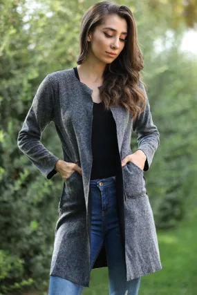 Sidiou Group Pocketed Anthracite Cardigan Jacket