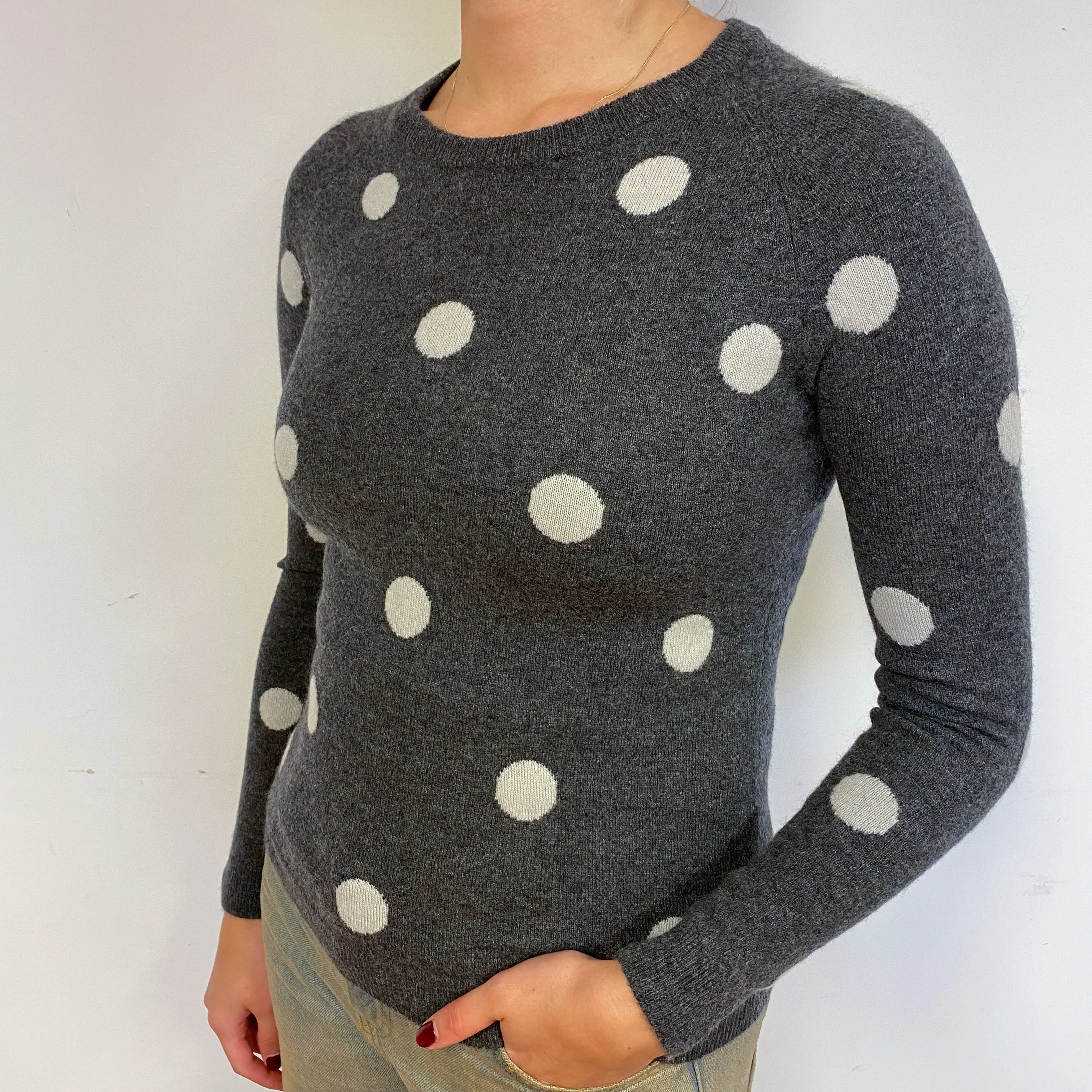 Slate Grey Spotty Cashmere Crew Neck Jumper Small