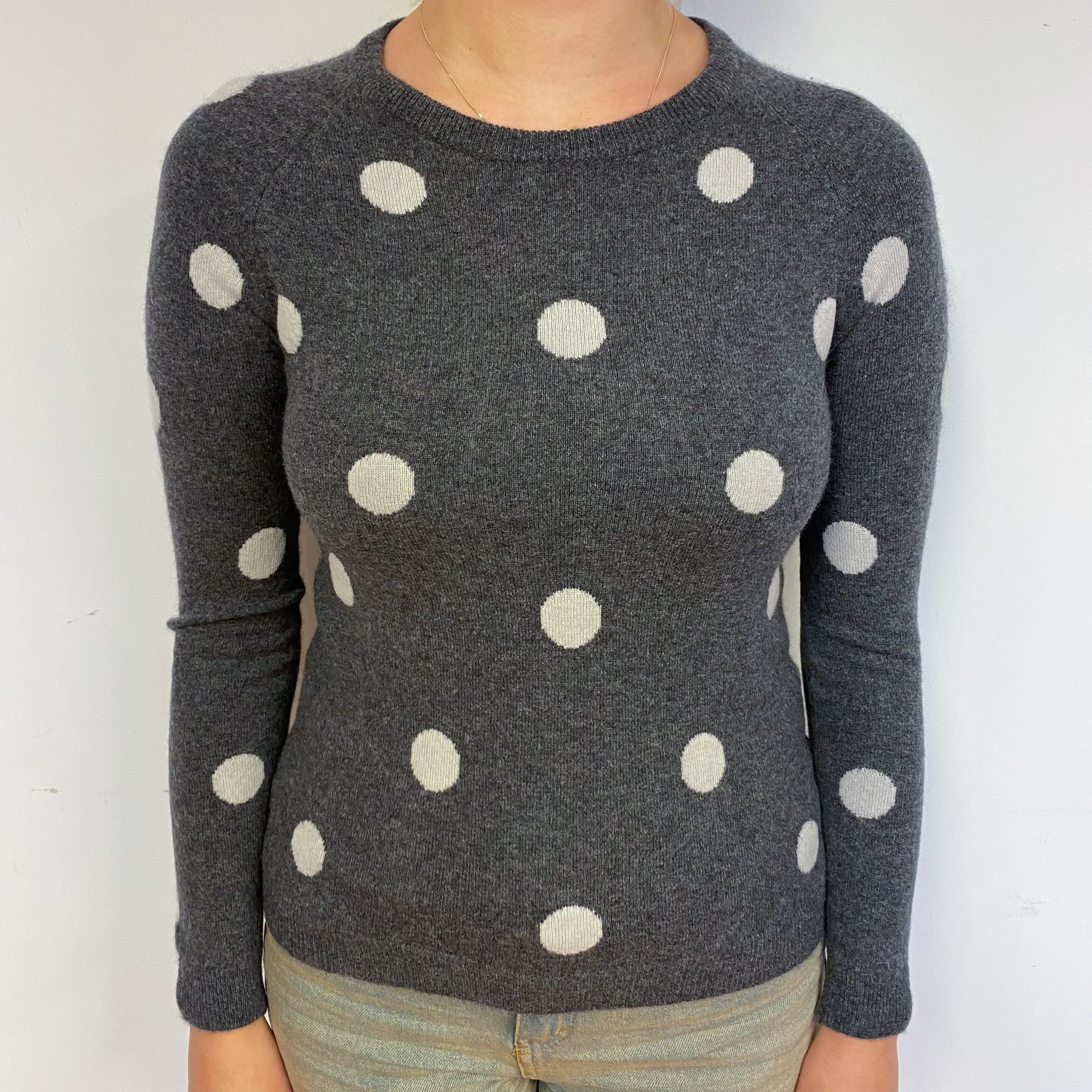 Slate Grey Spotty Cashmere Crew Neck Jumper Small